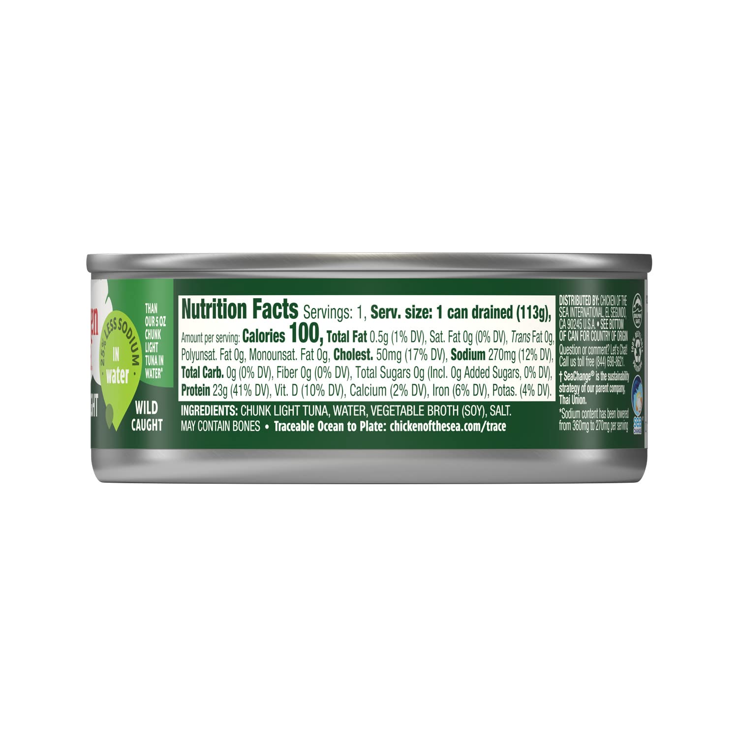 Chunk Light Tuna in Water, 5 Oz Cans (Pack of 24) - Wild Caught, Low Sodium Canned Tuna by Chicken of the Sea - Perfect for Salads, Sandwiches & Quick Meals