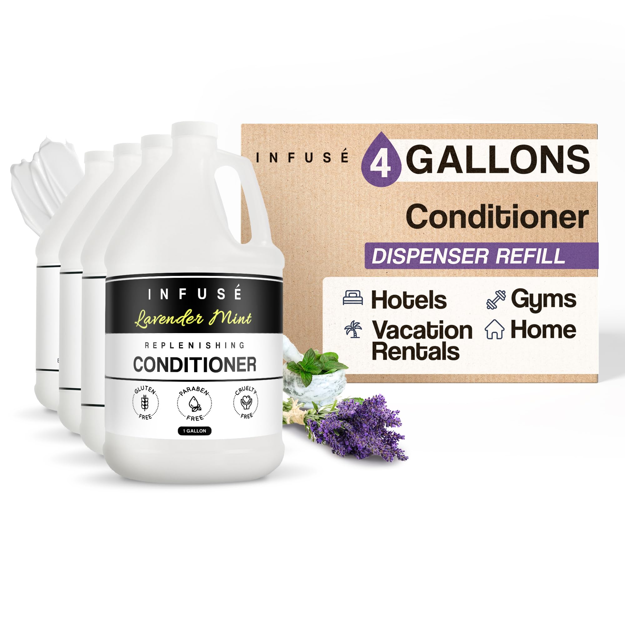 **Terra Pure Infuse Lavender Mint Hotel Conditioner - 1 Gallon (4 Gallons Bulk) | Refillable Dispenser for Hospitality & Vacation Rentals | Spa, Hotel, Airbnb Amenities**