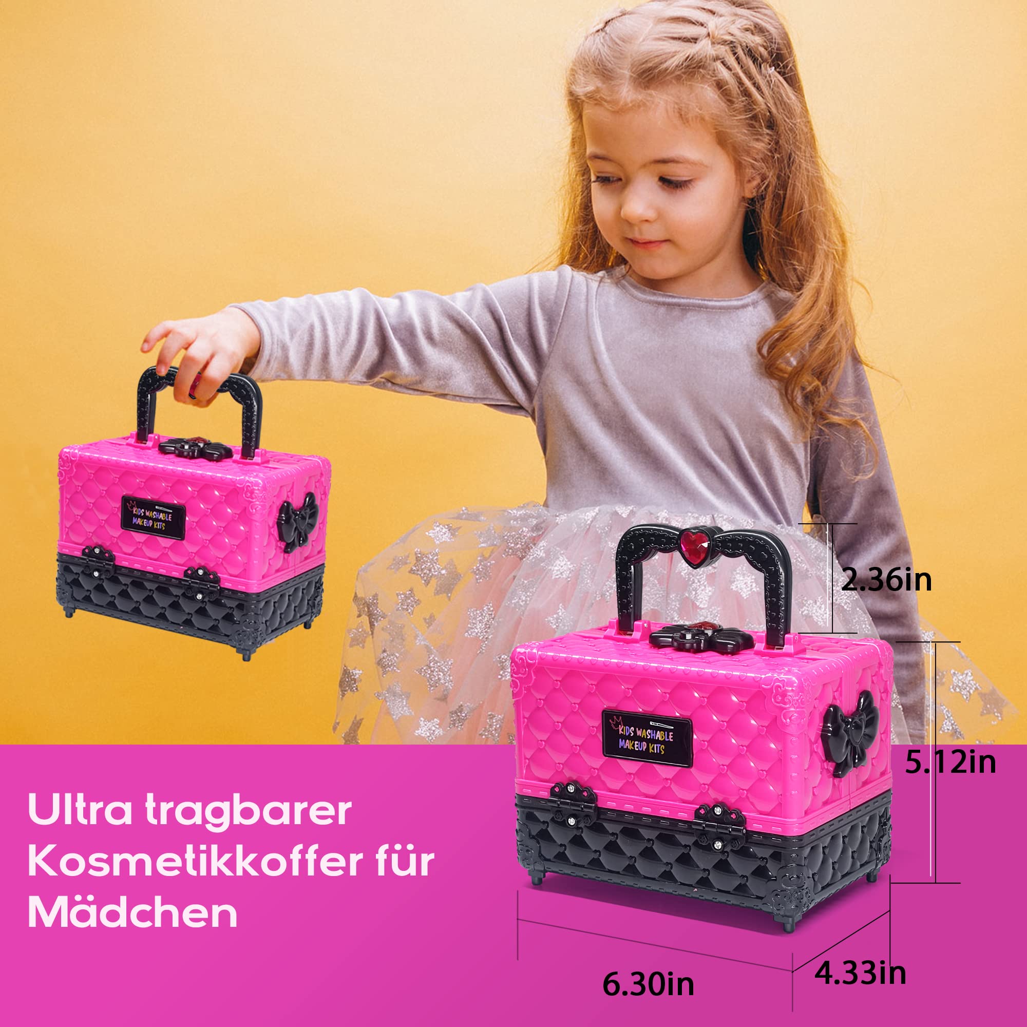 Amerrly 52-Piece Washable Makeup Set for Girls - Non-Toxic Kids Makeup Kit with Travel Case - Perfect Birthday Gift for Girls Ages 4-12 - Pretend Play, Dress-Up & Party Makeup for Kids