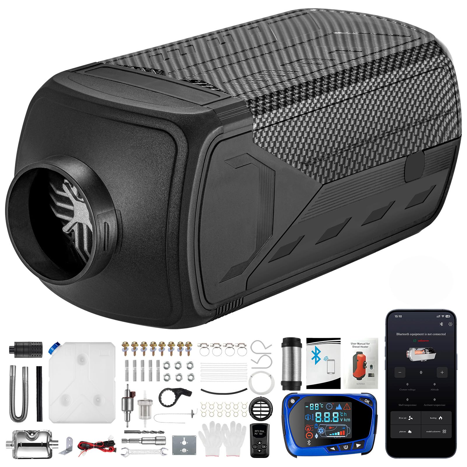 2024 8KW Bluetooth APP Control Diesel Heater Portable 12V-24V with Muffler, Remote & LCD Monitor - Fast Heating for Camping, Trucks, RVs, Boats, Garages | Defrost & Defog in Cold Weather