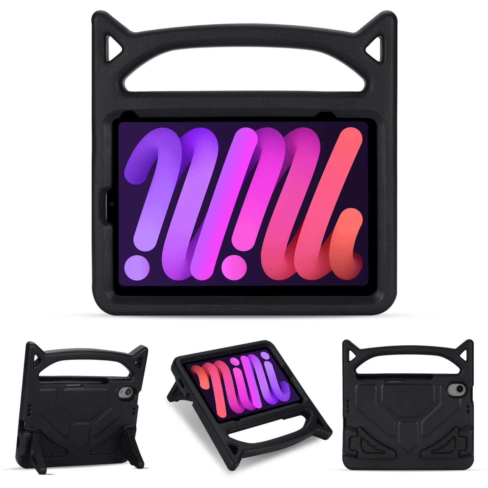 YELERWE iPad Mini 6 Case for Kids - Shockproof Handle Stand with Pencil Holder & Kickstand - Protective Cover for School, Travel & Home Learning (Black)