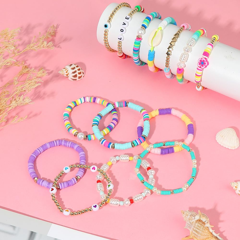 Trendy Preppy Friendship Bracelets for Girls & Women - Stackable Surfer Beaded Jewelry Set for Teens (Perfect for Beach Parties, Summer Gifts & Everyday Boho Style)