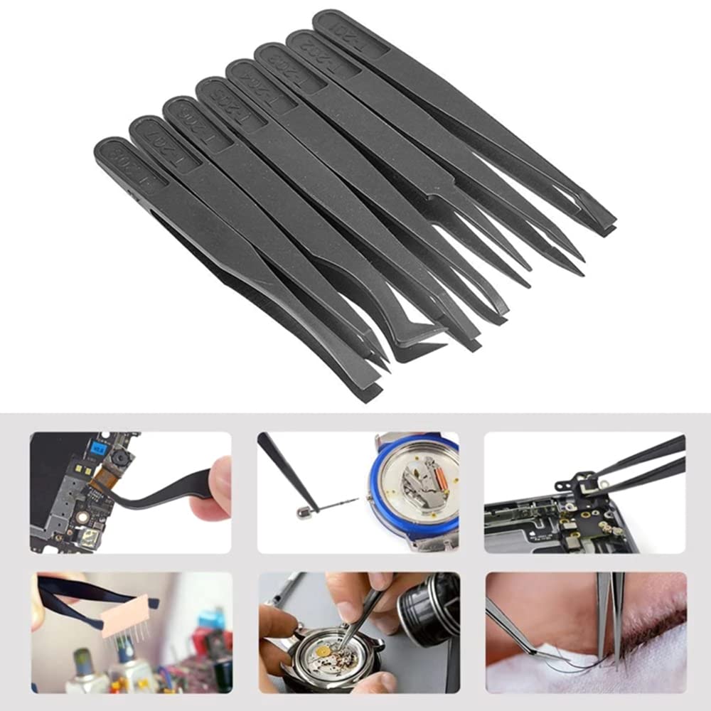 Utoolmart Anti-Static Plastic Tweezers - 10pcs Precision Slant Flat Tip Tweezers Set for Jewelry Making, Electronics Repair, DIY Crafts & Beauty Applications | ESD Safe Tools for Watch Repair, PCB Work & Nail Art