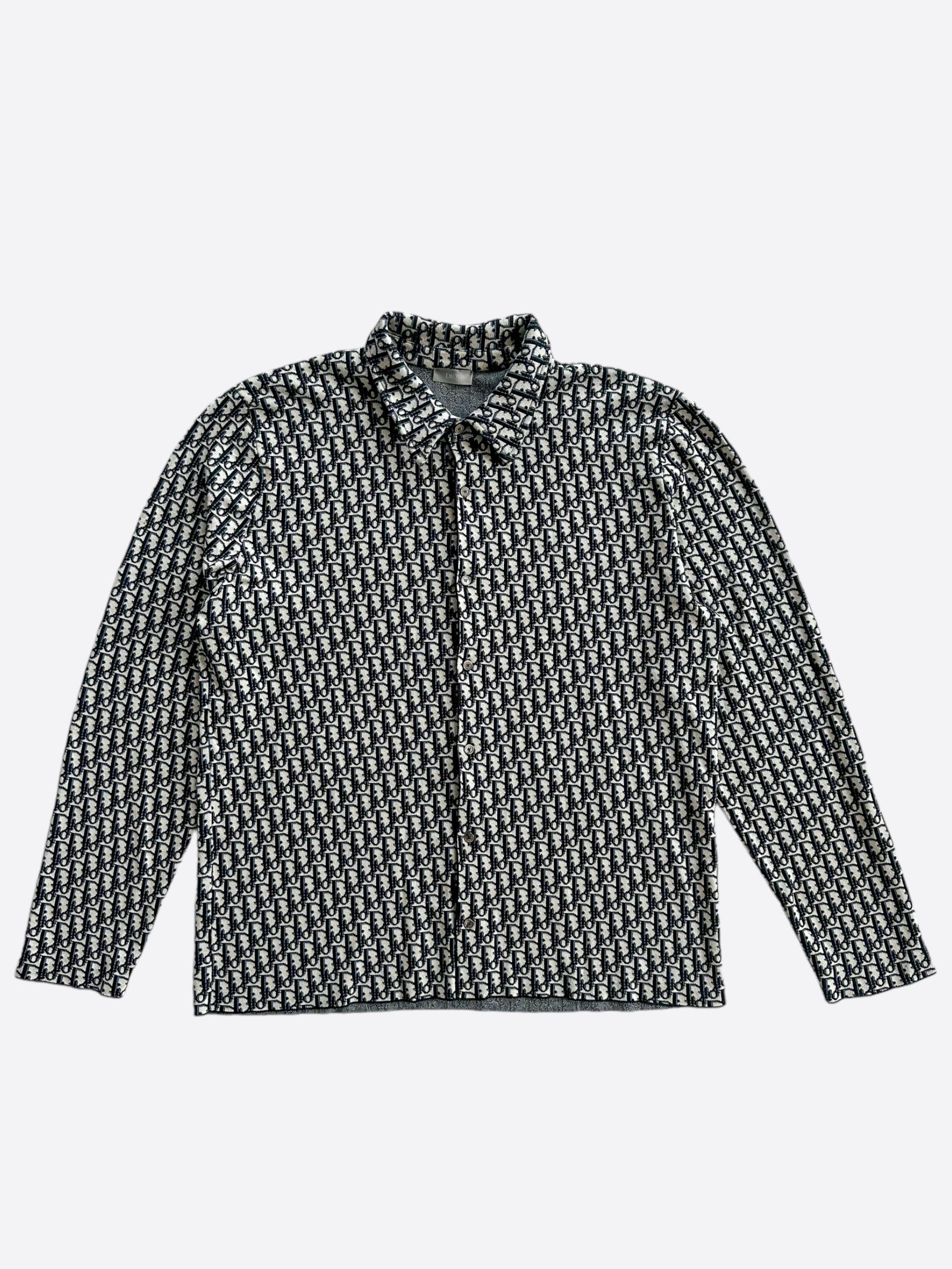 Dior Beige & Blue Oblique Button Up Shirt for Men - Stylish Casual & Business Wear | Perfect for Office, Date Night & Special Occasions