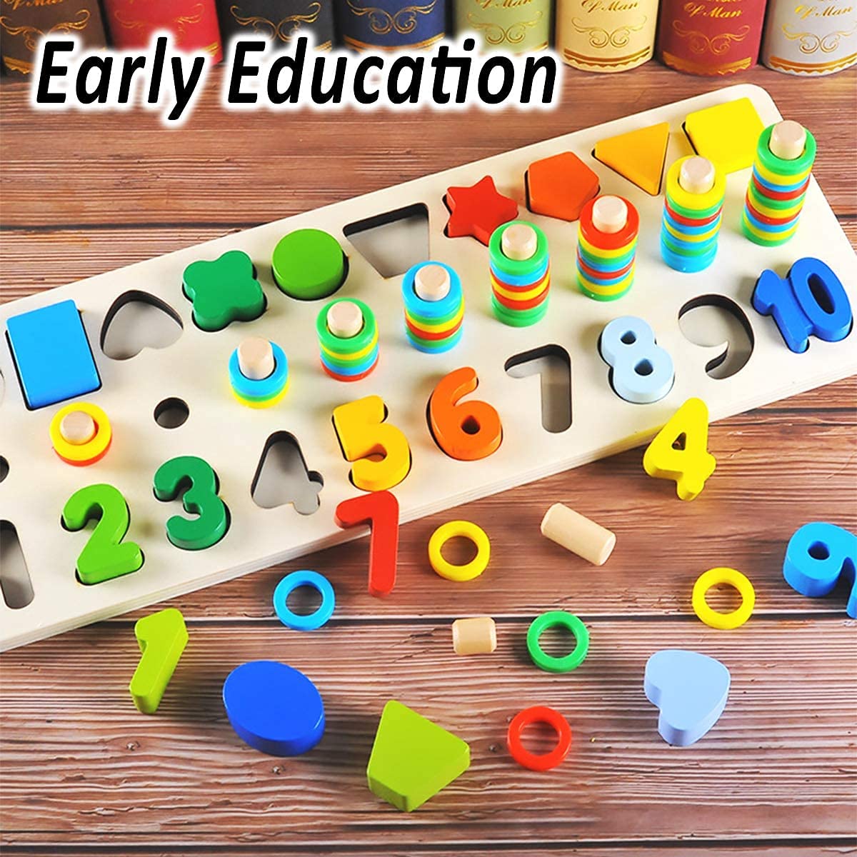 Montessori Wooden Toys for Kids - Number & Shape Stacker Game for Preschool Learning | Birthday & Christmas Gifts