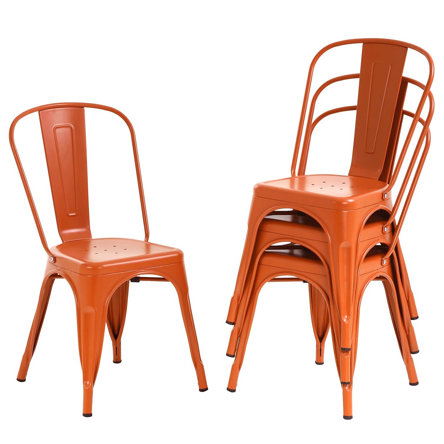 4-Pack Metal Dining Chairs - Indoor/Outdoor Stackable Kitchen & Patio Chairs with Back Support, 330 LBS Capacity (Orange) - Perfect for Restaurants, Cafes, and Home Dining Areas