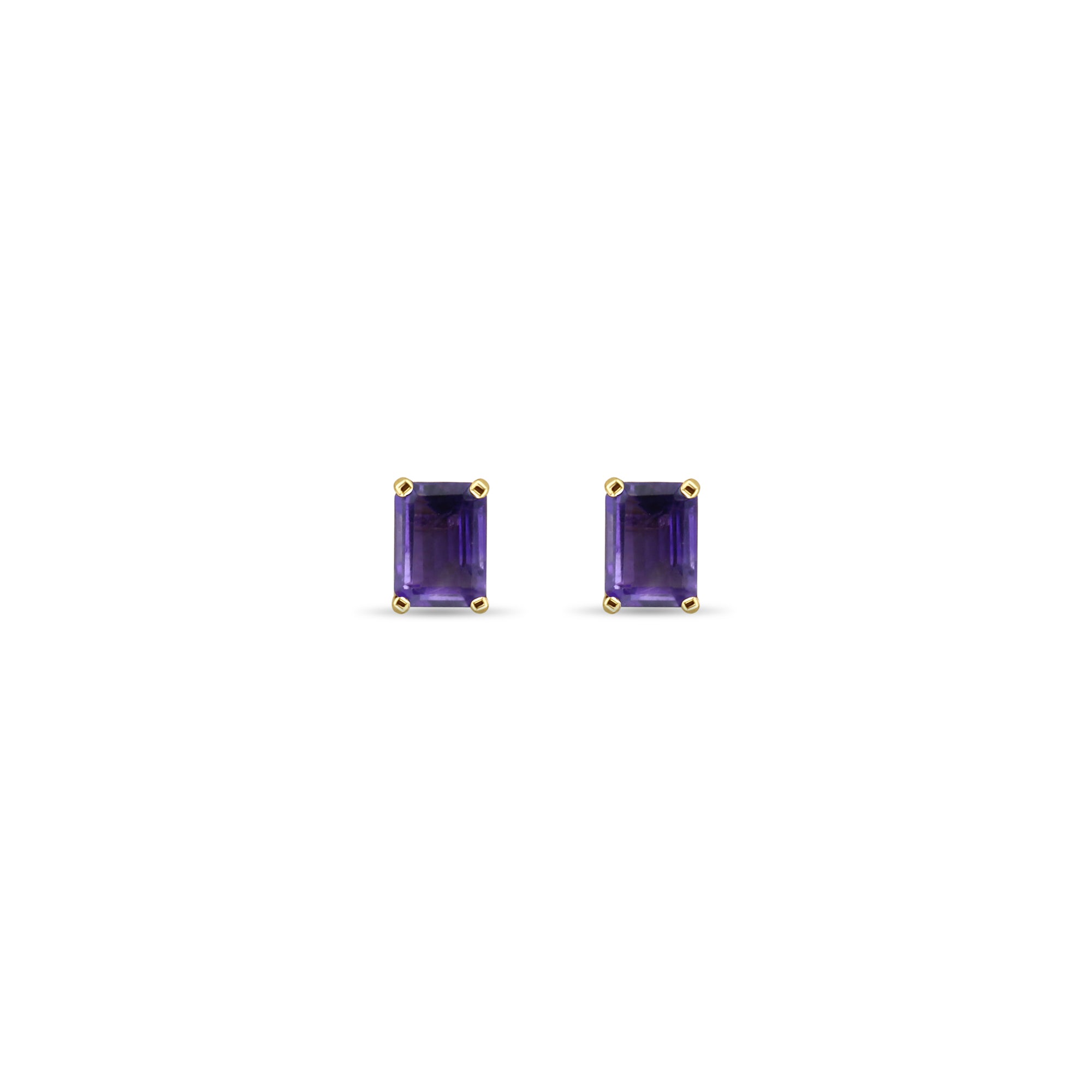 14K Yellow Gold Emerald Cut Amethyst Stud Earrings for Women - Elegant Purple Gemstone Jewelry for Everyday Wear, Gift Giving & Special Occasions