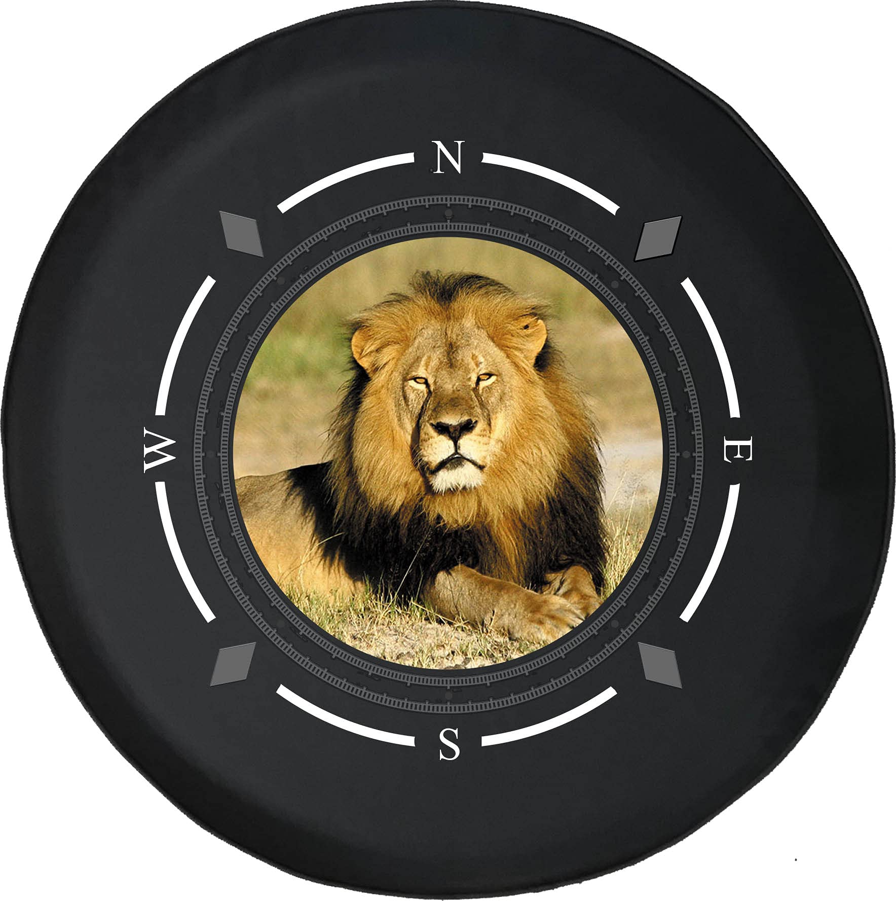 Premium Spare Tire Cover with Compass & African Lion Design - Universal Fit for SUV, Trailer, RV & Most Vehicles - Durable Outdoor Accessory for Camping & Road Trips