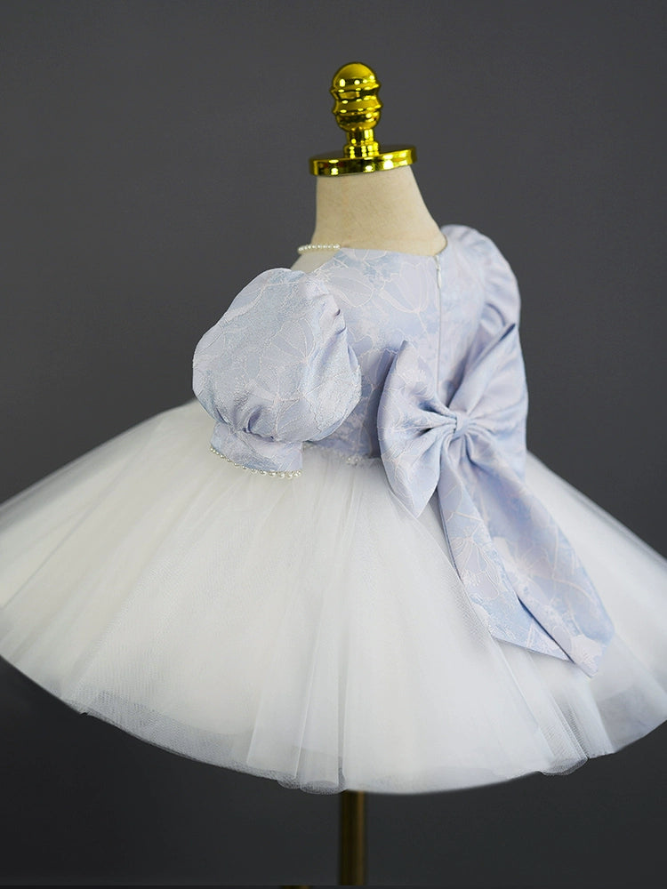 Lilac Princess Square Neck Tea-Length Tulle Flower Girl Dress for Weddings & Special Occasions