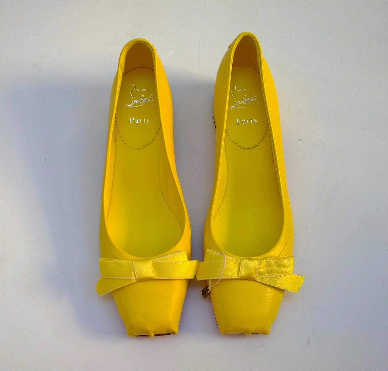 Christian Louboutin Mamaflirt 30mm Yellow Leather Ballerina Block Heel Pumps - Perfect for Weddings, Parties & Office Wear