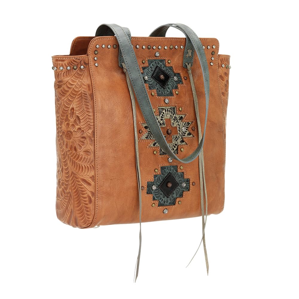 Authentic American West Leather Navajo Soul Tote Bag for Women - Handmade Genuine Leather Crossbody Purse for Daily Use, Travel & Shopping