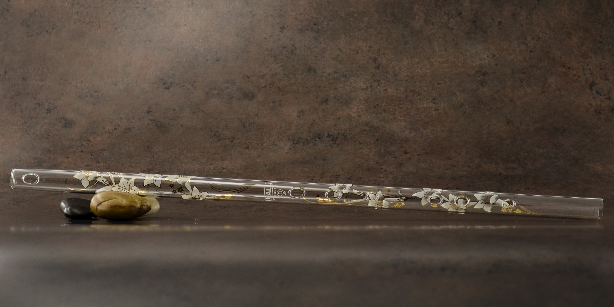 Hall Crystal Flute 22201 - D Key Offset Glass Flute with White Lily Design | Elegant Musical Instrument for Weddings, Concerts & Professional Performances