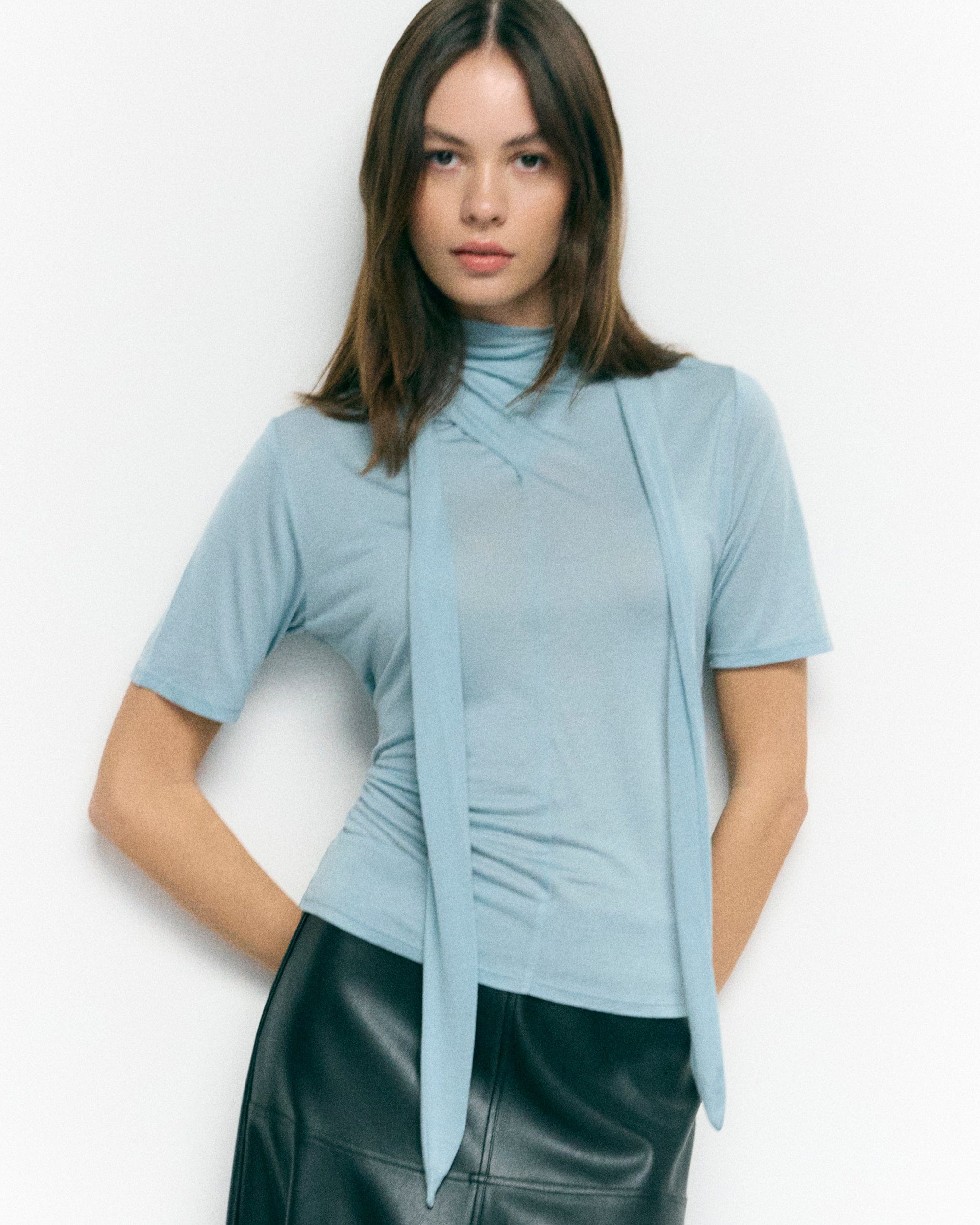 Lucine Scarf Neck Semi-Sheer Tencel Blouse - Breathable Women's Tops for Work & Casual Wear