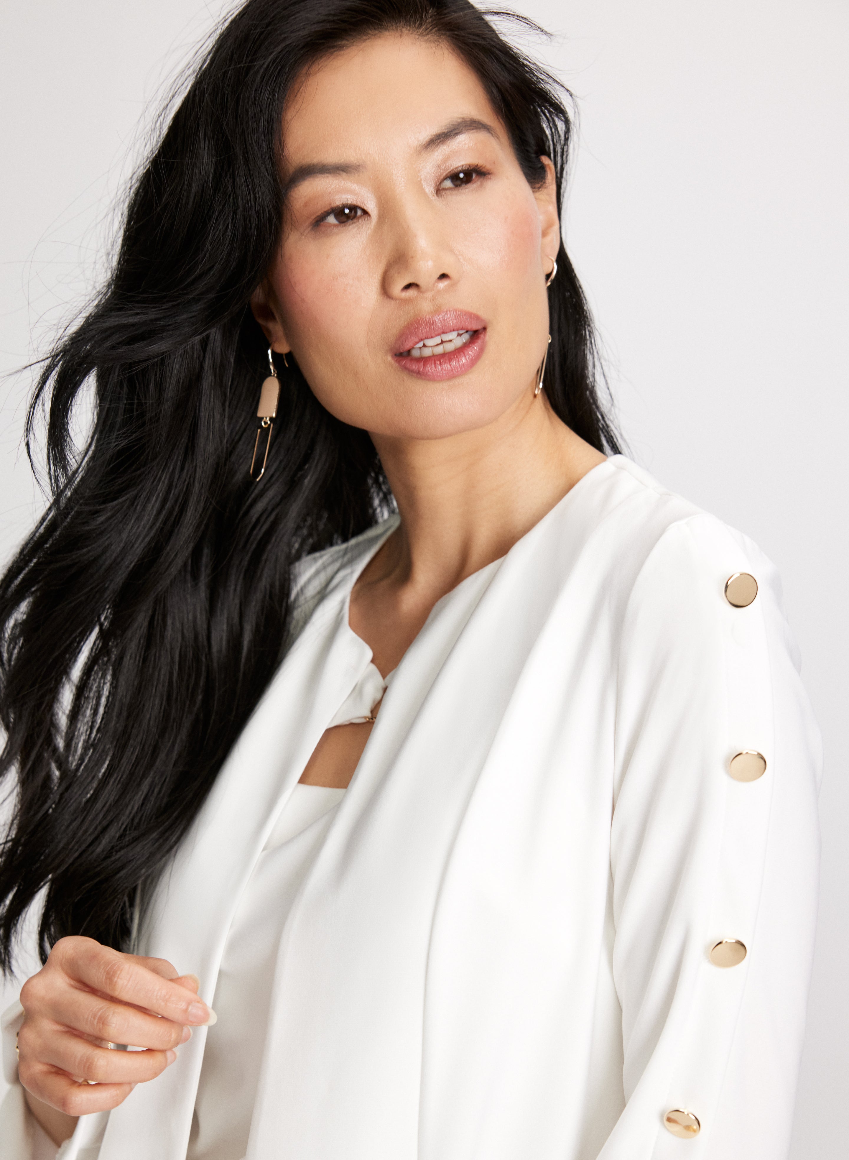 Button Detail Open Front Top - Stylish Women's Casual Blouse for Work & Outings | Perfect for Office, Dates & Social Events
