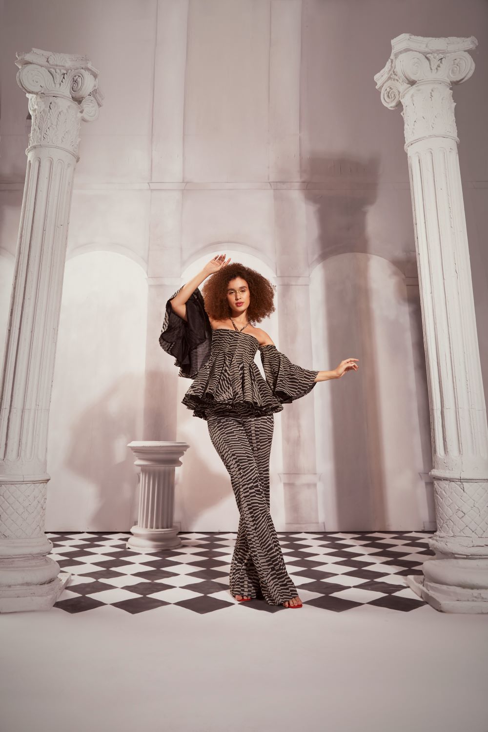 Black & White Byzantine Flared Pants for Women - Boho Chic Palazzo Trousers - Perfect for Yoga, Dance & Festival Outfits