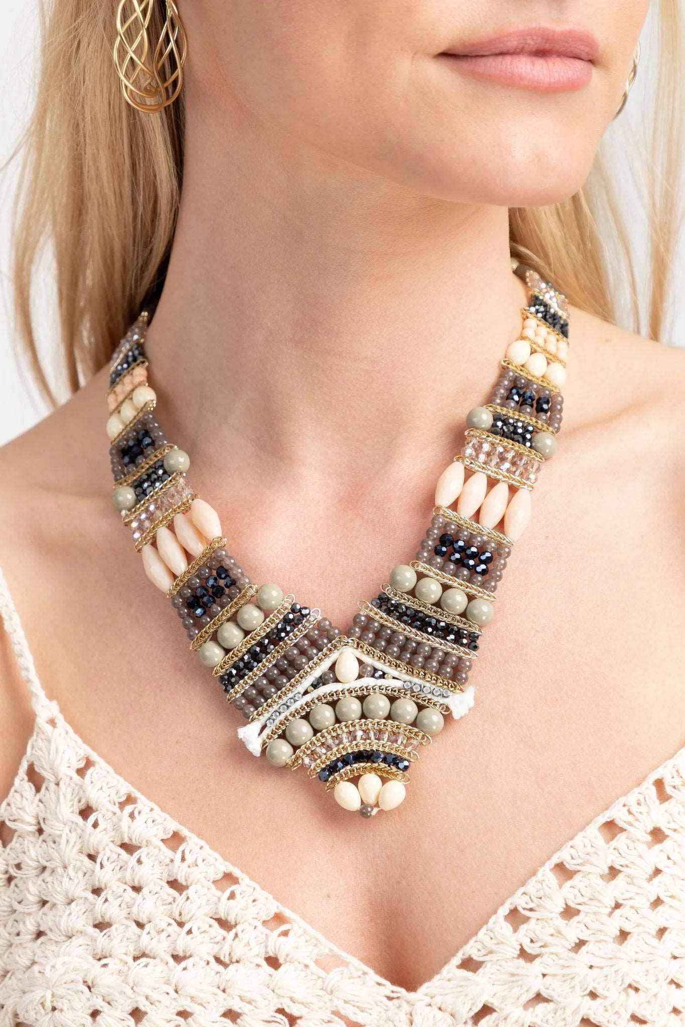 Elegant Multi Beaded Cluster Statement Necklace for Women | Boho Chic Jewelry for Parties, Weddings & Special Occasions