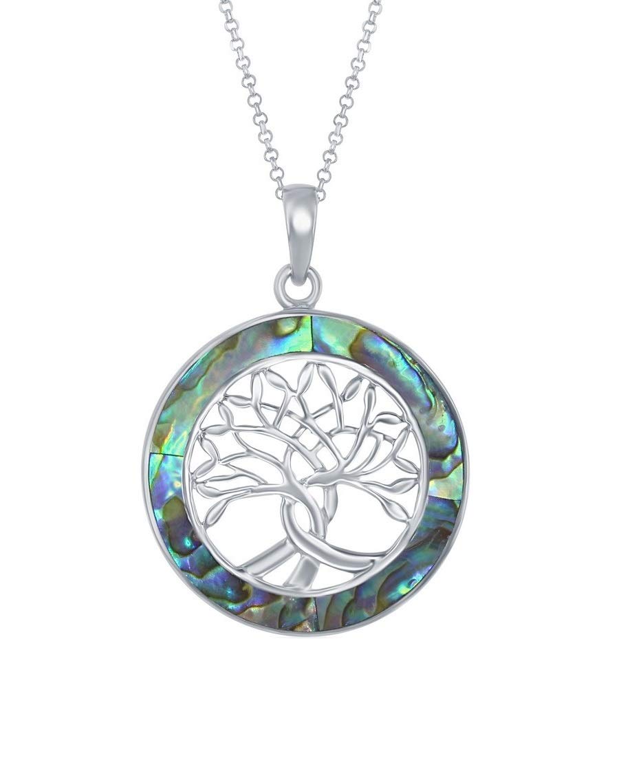 Sterling Silver Abalone Inlay Tree of Life Pendant Necklace - Elegant Open Disc Design for Women, Perfect for Boho Jewelry Lovers & Spiritual Gifts (Weddings, Meditation, Everyday Wear)