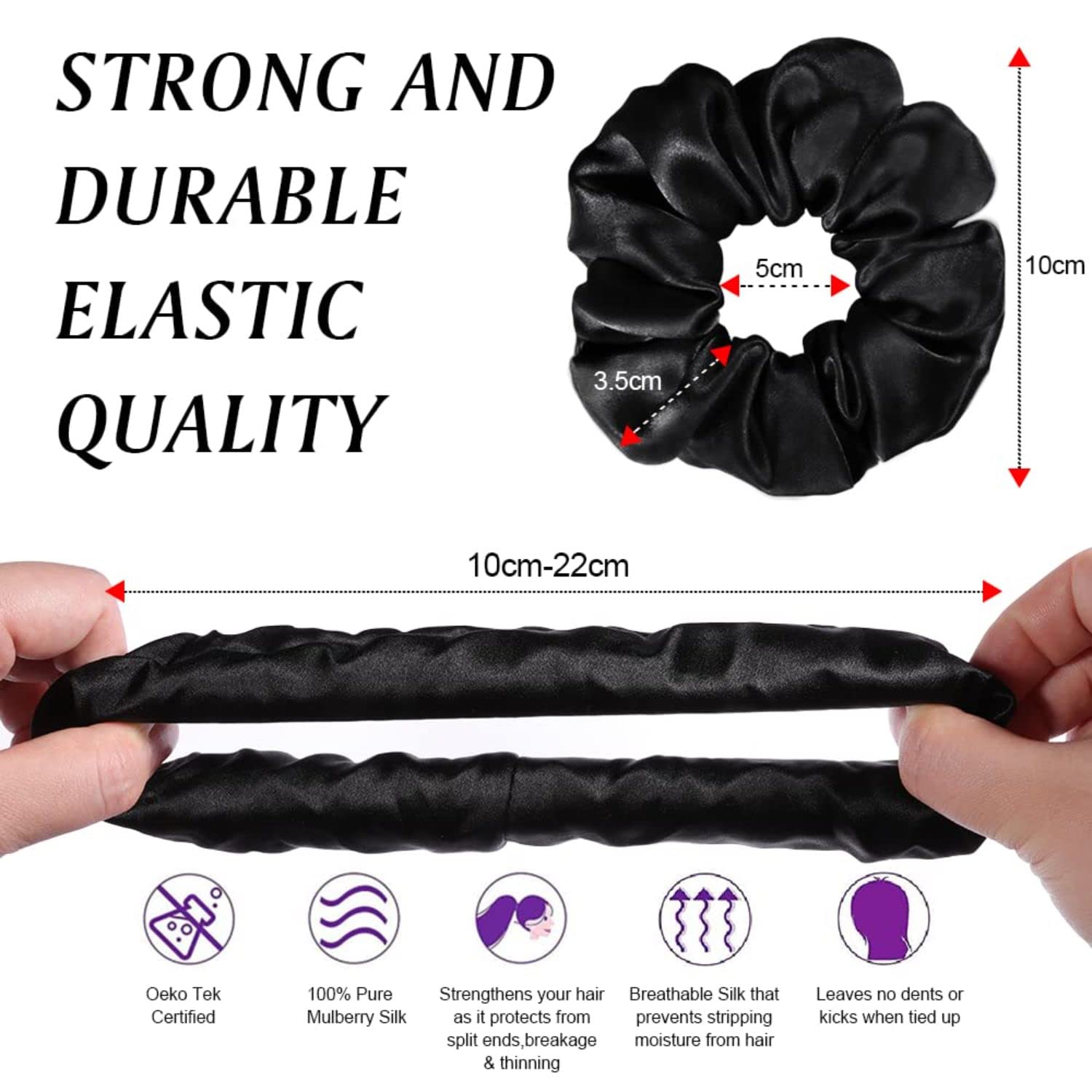 FAMEZA 3 Pack 100% Pure Mulberry Silk Scrunchies for Women - No Crease Luxurious Hair Ties for Girls, Thick & Curly Hair - Perfect for Work, Gym, Travel & Everyday Styling