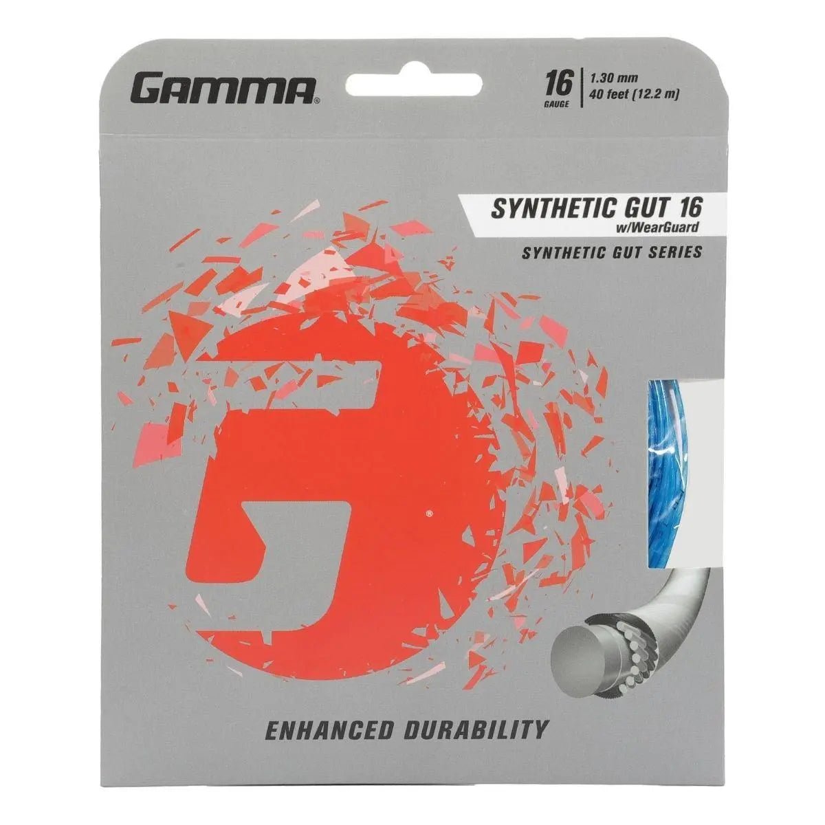 Gamma Synthetic Gut with WearGuard 16 Tennis String - Durable Performance for Recreational & Competitive Play | Perfect for All Court Surfaces & Weather Conditions