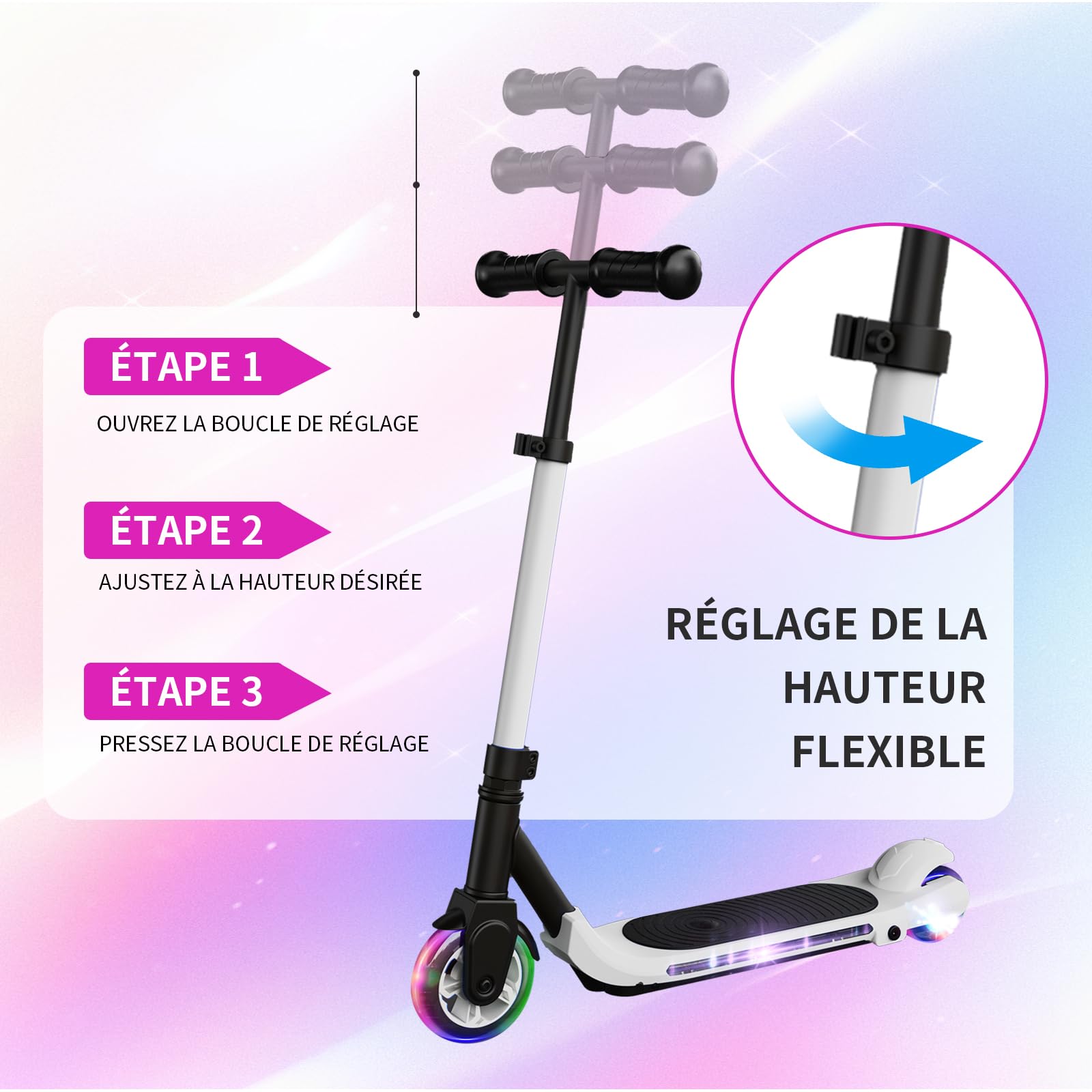 KHHK Kids Electric Scooter - 5 Inch Solid Rubber Tires, Adjustable Height, 60W Motor, 8 km/h Max Speed - Perfect for Commuting to School & Neighborhood Rides