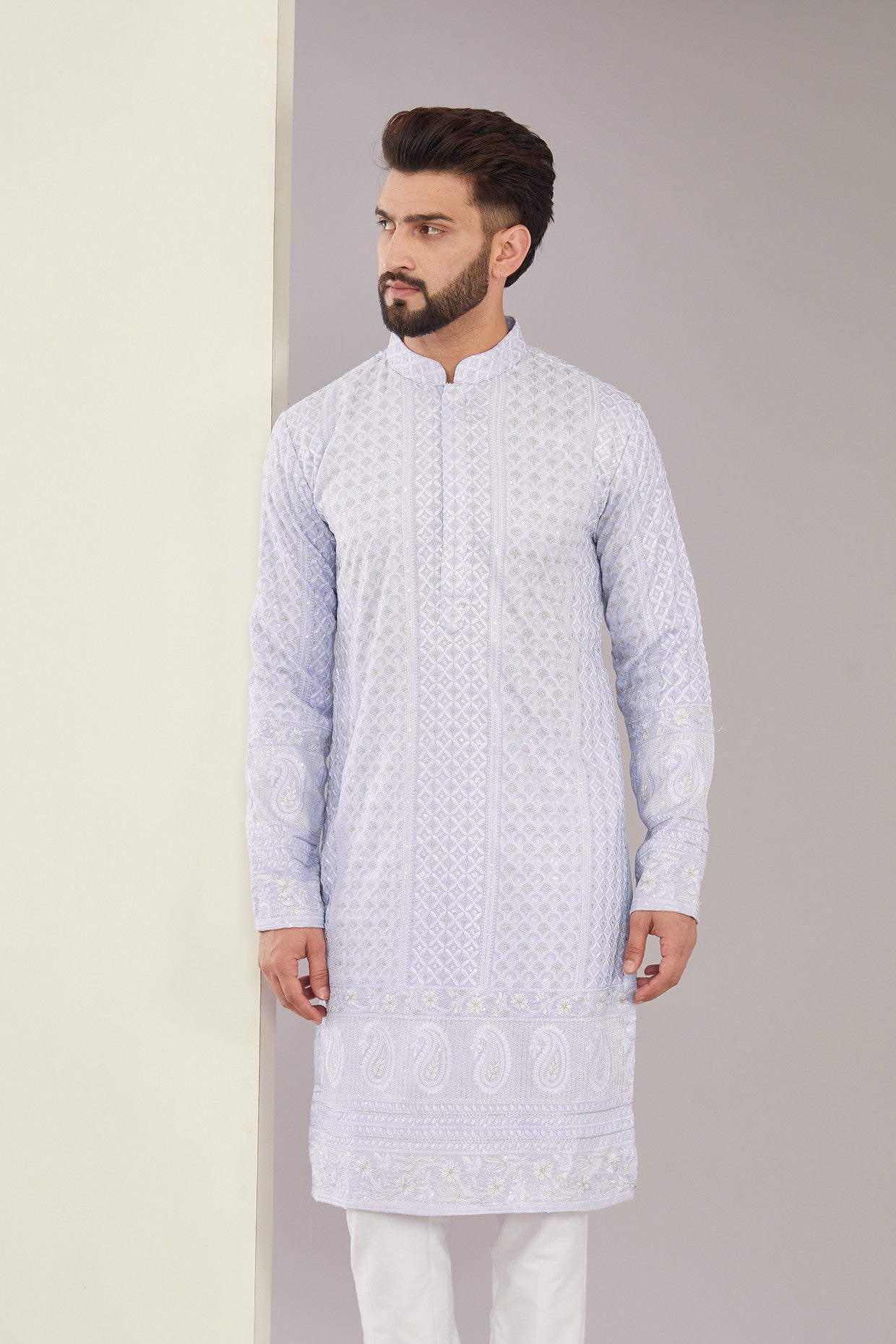 Elegant Purple Ombre Chikankari Kurta for Women - Handcrafted Indian Embroidered Tunic - Perfect for Festivals, Weddings & Casual Wear
