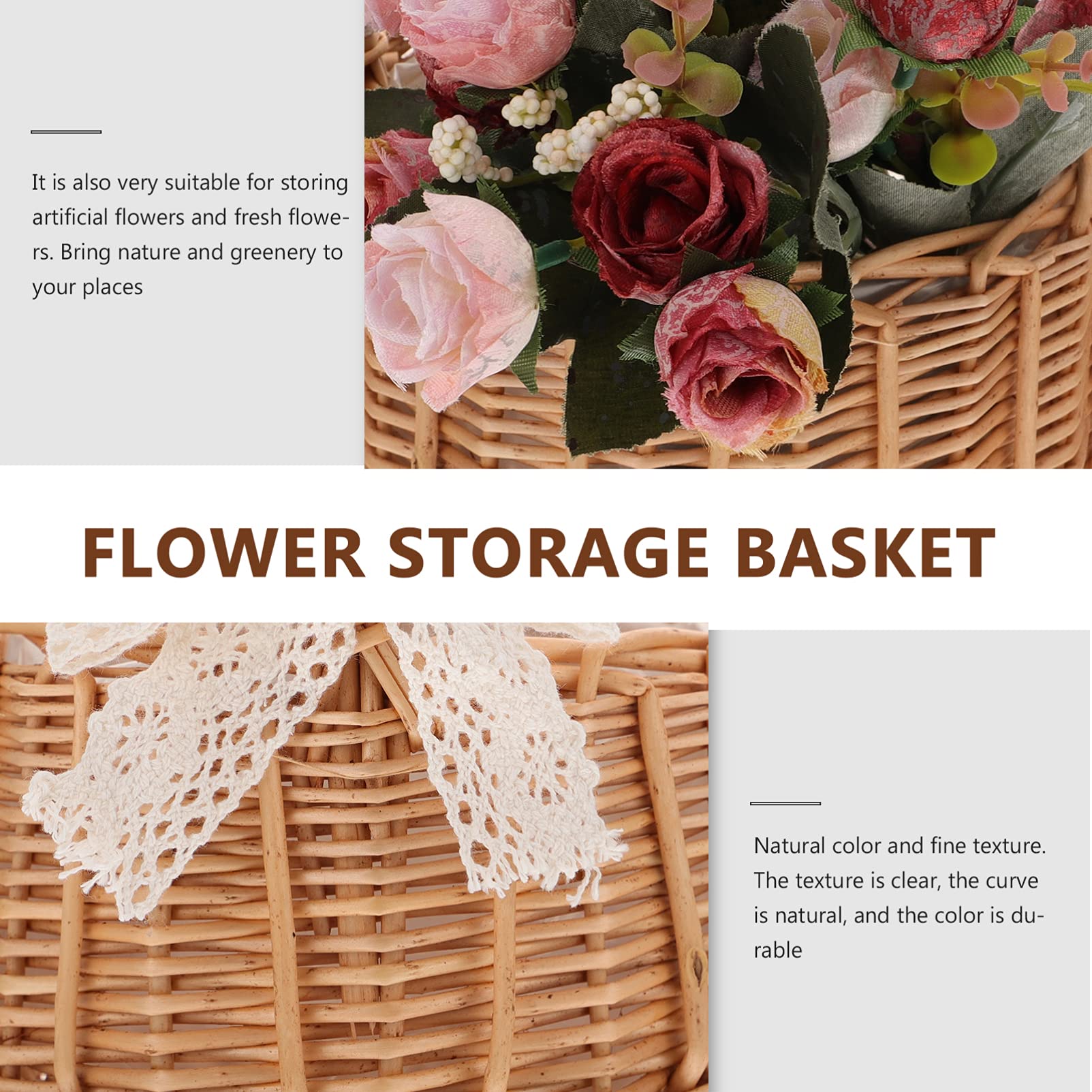 Elegant Rattan Wedding Flower Basket - Portable Woven Picnic Hamper & Decorative Wicker Pot for Bridal Showers, Home Decor, and Outdoor Gatherings