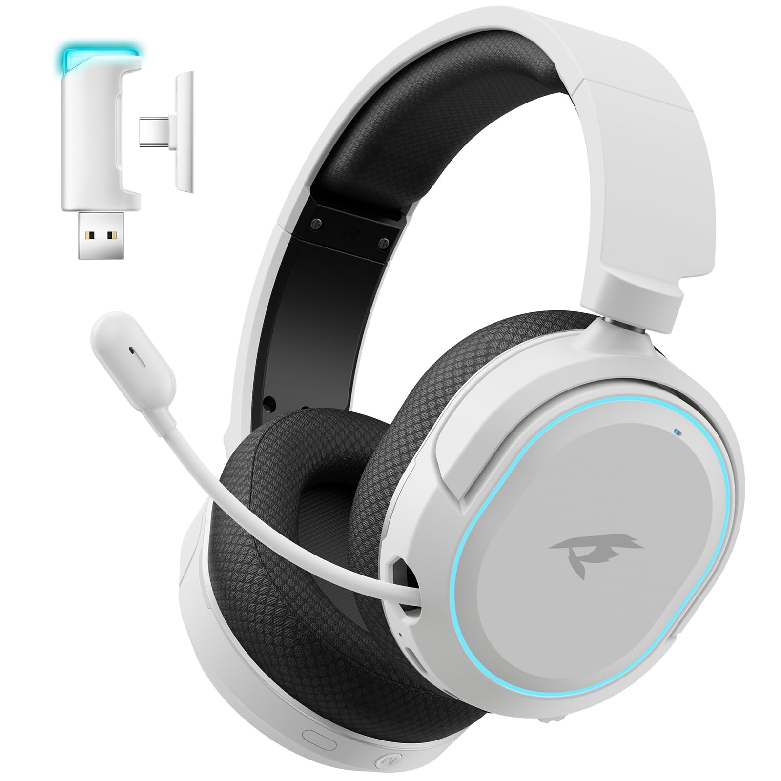 Wireless Gaming Headset with 7.1 Surround Sound - Bluetooth 5.4 & 2.4GHz USB Connection - 100H Battery Life - ENC Noise Canceling Mic - RGB Lighting - Compatible with PC, PS5, PS4, Mac & Nintendo Switch (Black-White) - Perfect for Competitive Gaming & Streaming