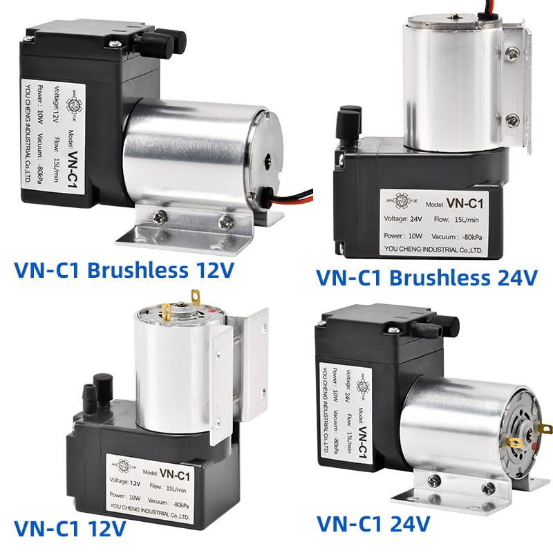 12V/24V 10W Mini DC Air Pump - 80KPa Vacuum Pressure, 15L/Min Flow Rate, Oil-Free & Silent Diaphragm Pump (VN-C1 Brushless Motor) for Aquariums, Medical Devices, and DIY Vacuum Systems