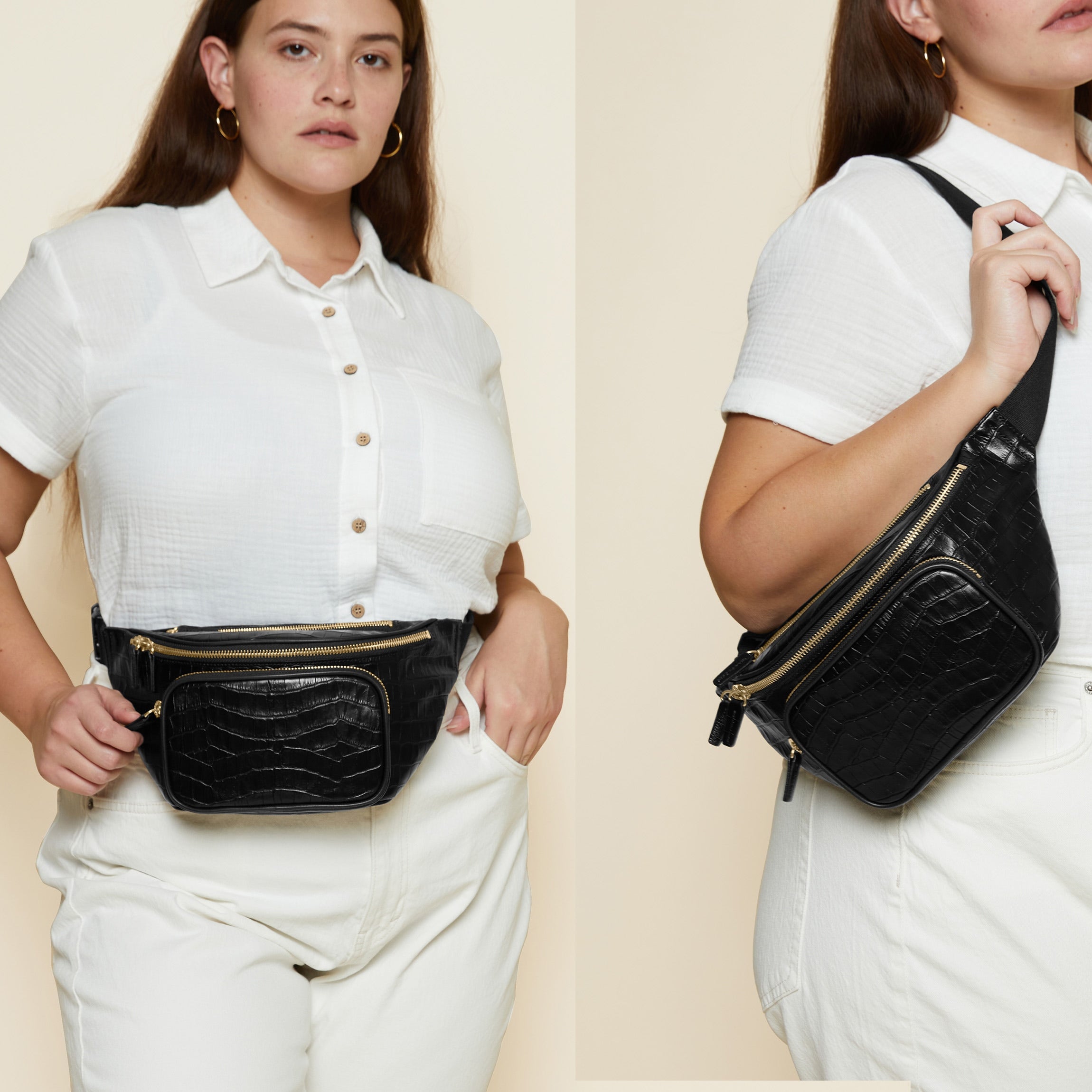 Blake Belt Bag Black Crocodile Leather - Stylish Crossbody Fanny Pack for Women & Men - Perfect for Travel, Hiking, Concerts & Everyday Use