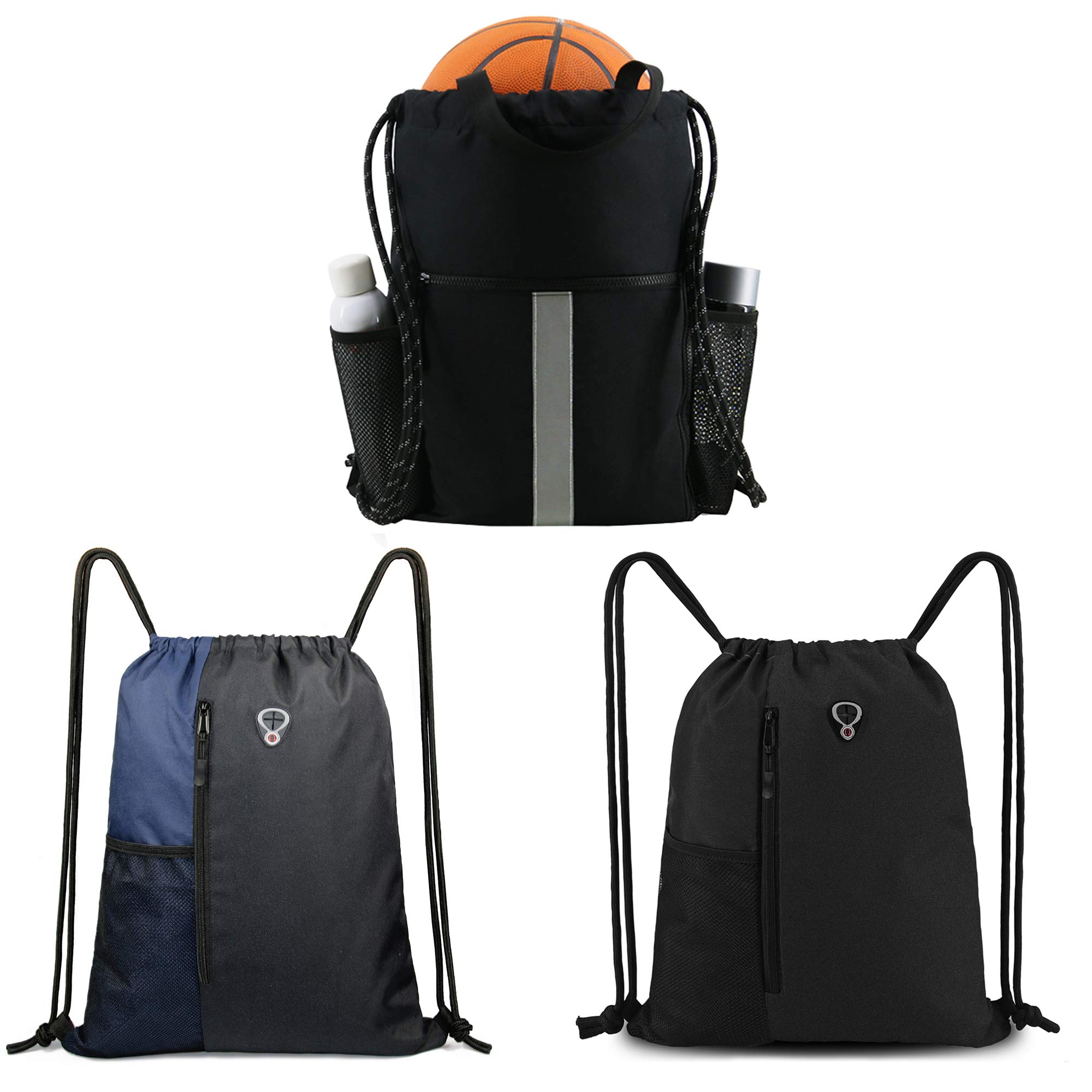 Large Drawstring Gym Backpack for Women - Sports & Workout Bag - Black