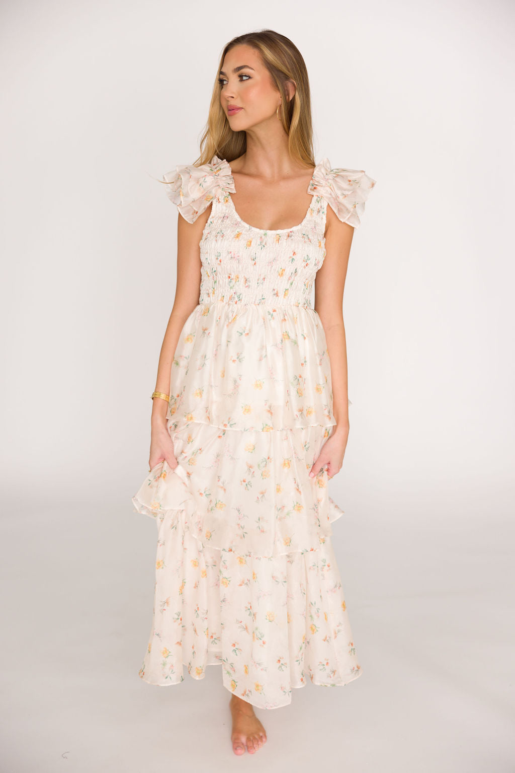Forever & Always Midi Dress - Tiny Yellow Floral Print | Bump Friendly Maternity Dress | Inclusive Sizing S-3XL | Perfect for Baby Showers, Weddings & Summer Events