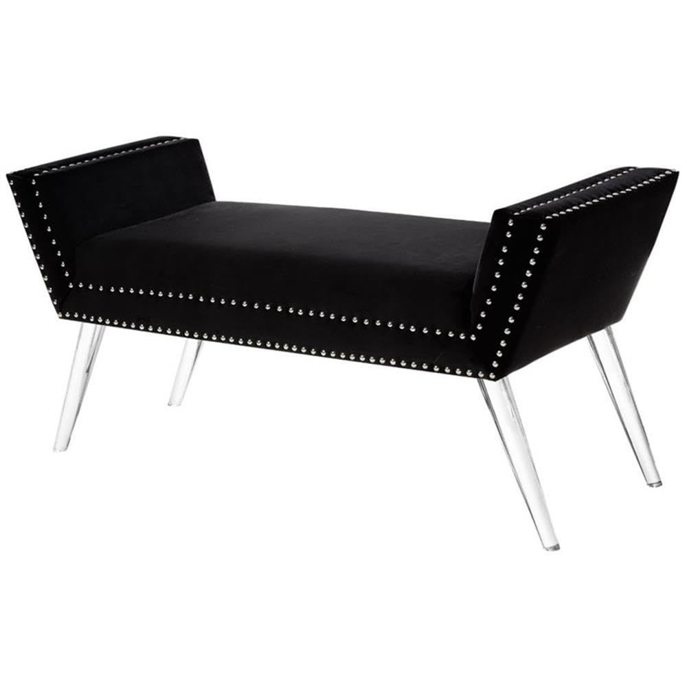 Black Velvet Upholstered Bench with Acrylic Legs - Modern Accent Seat for Bedroom, Living Room & Entryway - Soft Velvet Fabric with Sturdy Acrylic Base - Stylish Home Decor Furniture