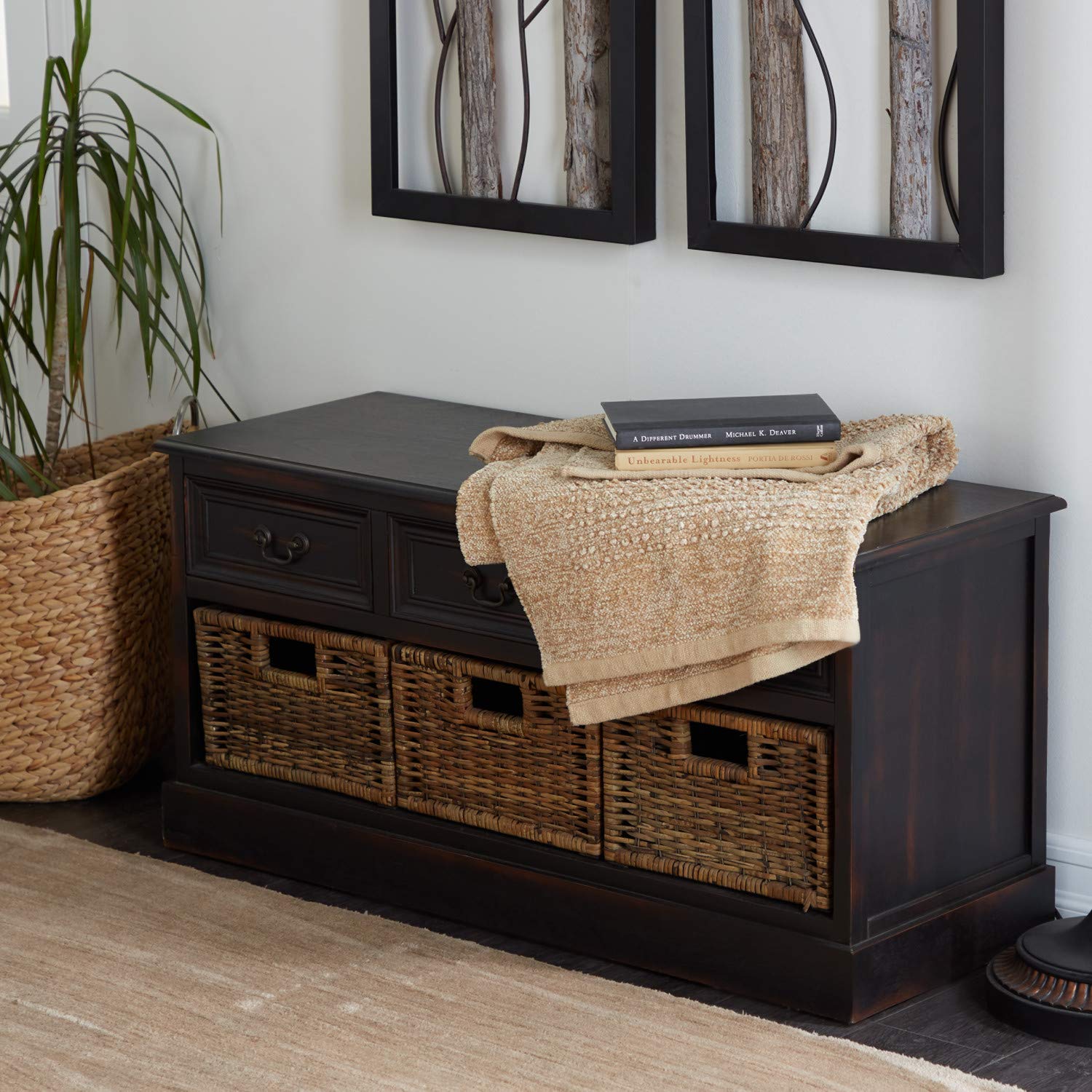 Deco 79 Wooden 3-Basket Low Dresser - 40 x 20 Inches, Rustic Storage Cabinet for Bedroom, Nursery, or Entryway Organization