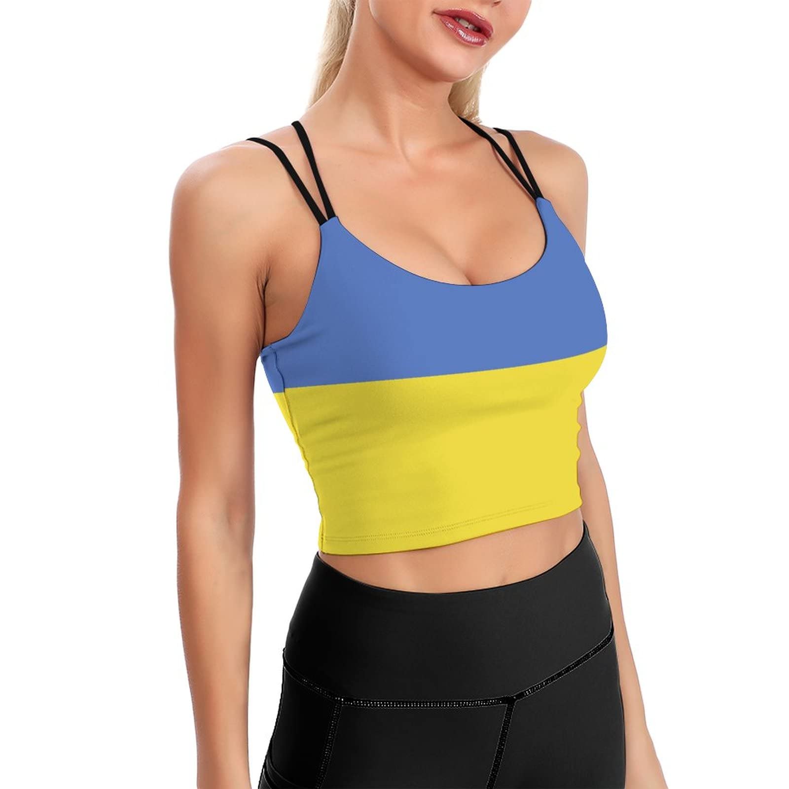 Ukraine Flag Sports Bras for Women - Padded Gym Workout Short Crop Top Yoga Tank Top - Perfect for Running, Yoga & Fitness Training