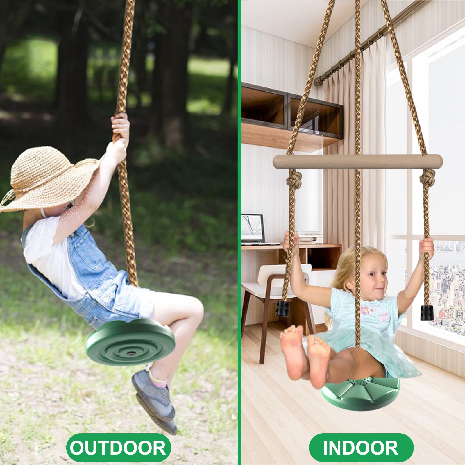 KINSPORY 7FT Adjustable Disc Swing for Kids - Outdoor Play Equipment, Backyard Swing Set Accessories, Gym Monkey Bars & Tree Swing (Green) - Perfect for Backyard Fun, Playground Activities & Outdoor Exercise