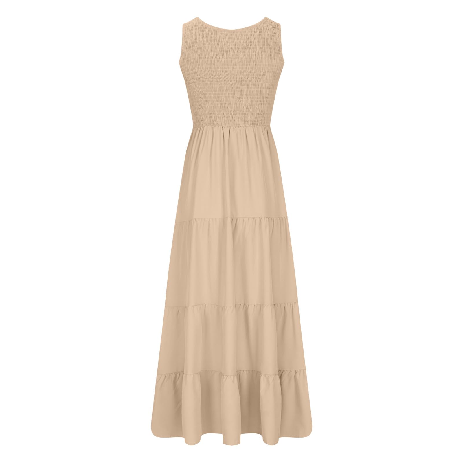 hlysgo Women's Summer Casual Sleeveless Maxi Dress - Smocked High Waist Flowy Tiered Midi Dress for Wedding Guest, Beach Vacation & Outdoor Parties | Lightweight Breathable Fabric