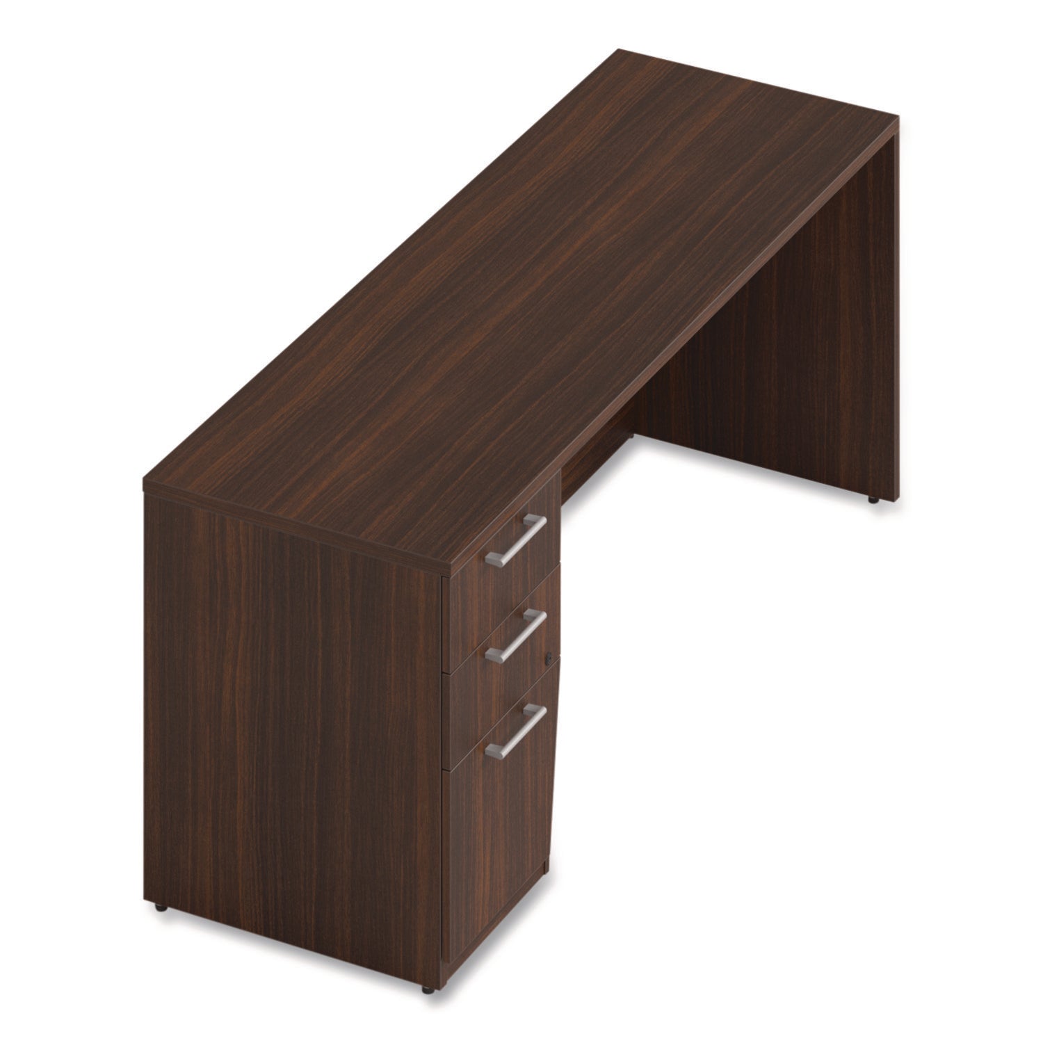 Alera Seville Series Mahogany Credenza with Left Pedestal - 72