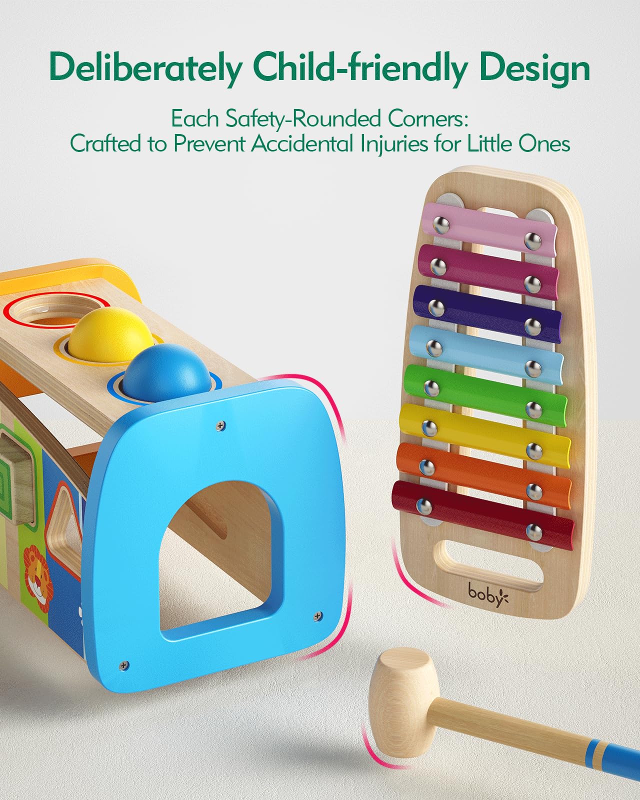 Montessori Hammering Toy for Toddlers 1-3 Years - 4-in-1 Pound & Tap Bench with Xylophone for Early Learning & Sensory Play