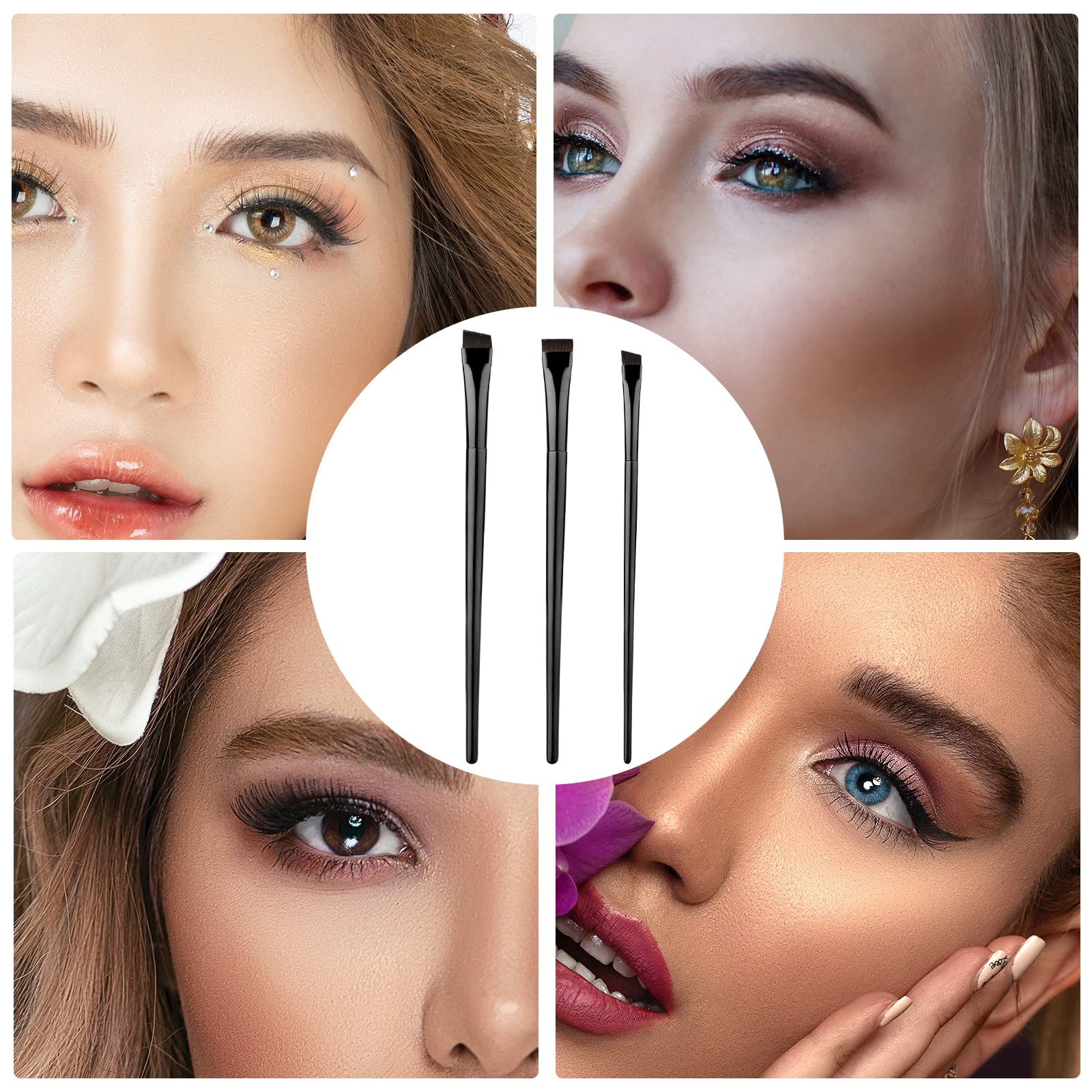 3-Piece Eyeliner Brush Set - Flat & Angled Eyeliner Brush, Slanted Brow Brush - Professional Makeup Tools for Eyeshadow, Eyebrow & Concealer Application | Perfect for Everyday Makeup, Smokey Eyes & Salon Use