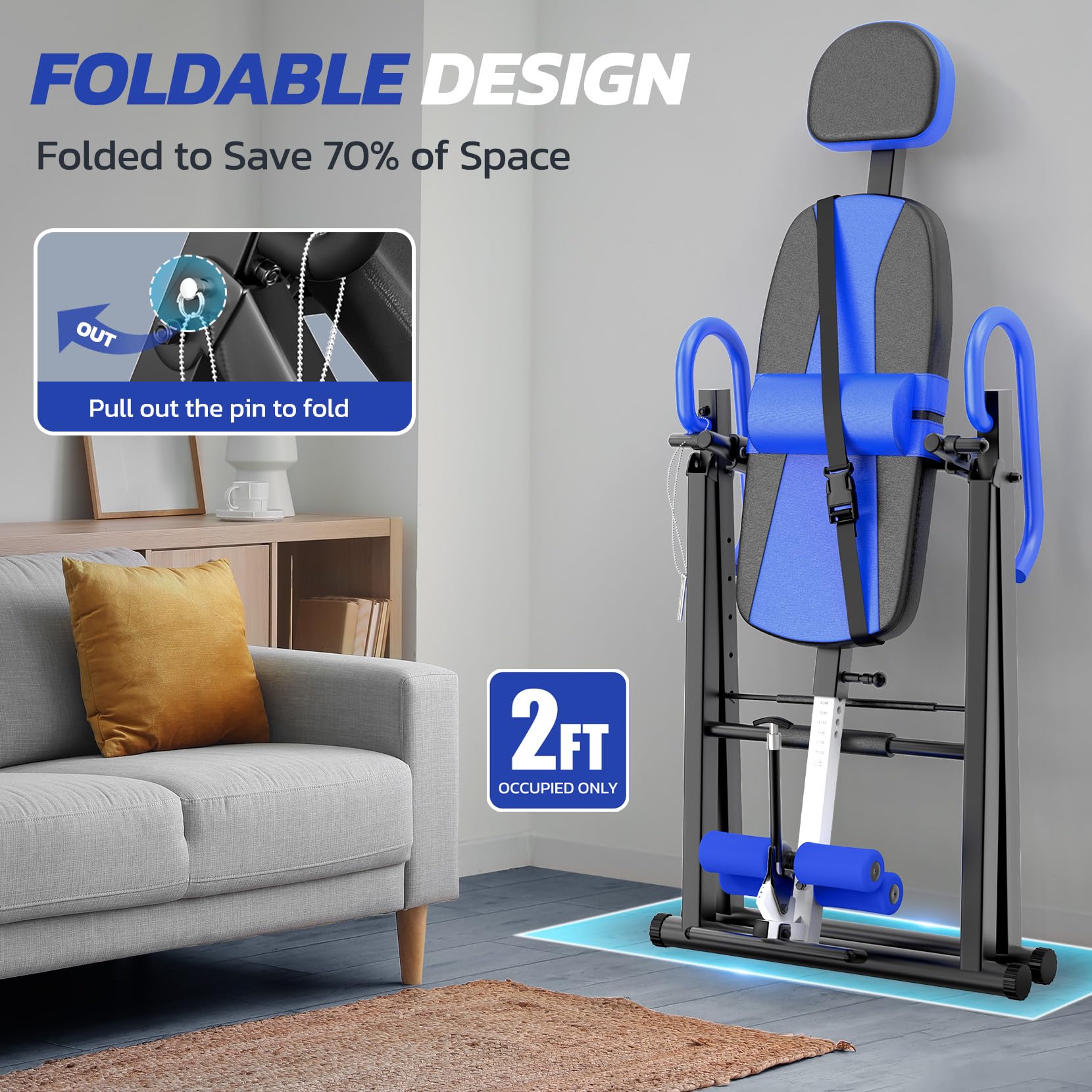 YOLEO Heavy Duty Inversion Table with Adjustable Headrest & Safety Belt - Back Pain Relief, Spinal Decompression Therapy Equipment for Home Gym & Physical Therapy