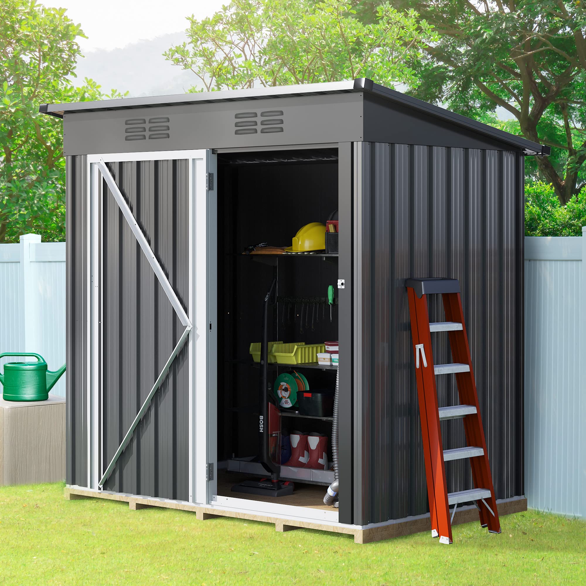 DWVO 5x3FT Heavy Duty Metal Outdoor Storage Shed with Lockable Door & Air Vent - Garden Tool Shed for Bikes, Trash Cans, Lawn Mowers, Yard Equipment - Perfect for Patio, Backyard & Garage Organization (Dark Gray)