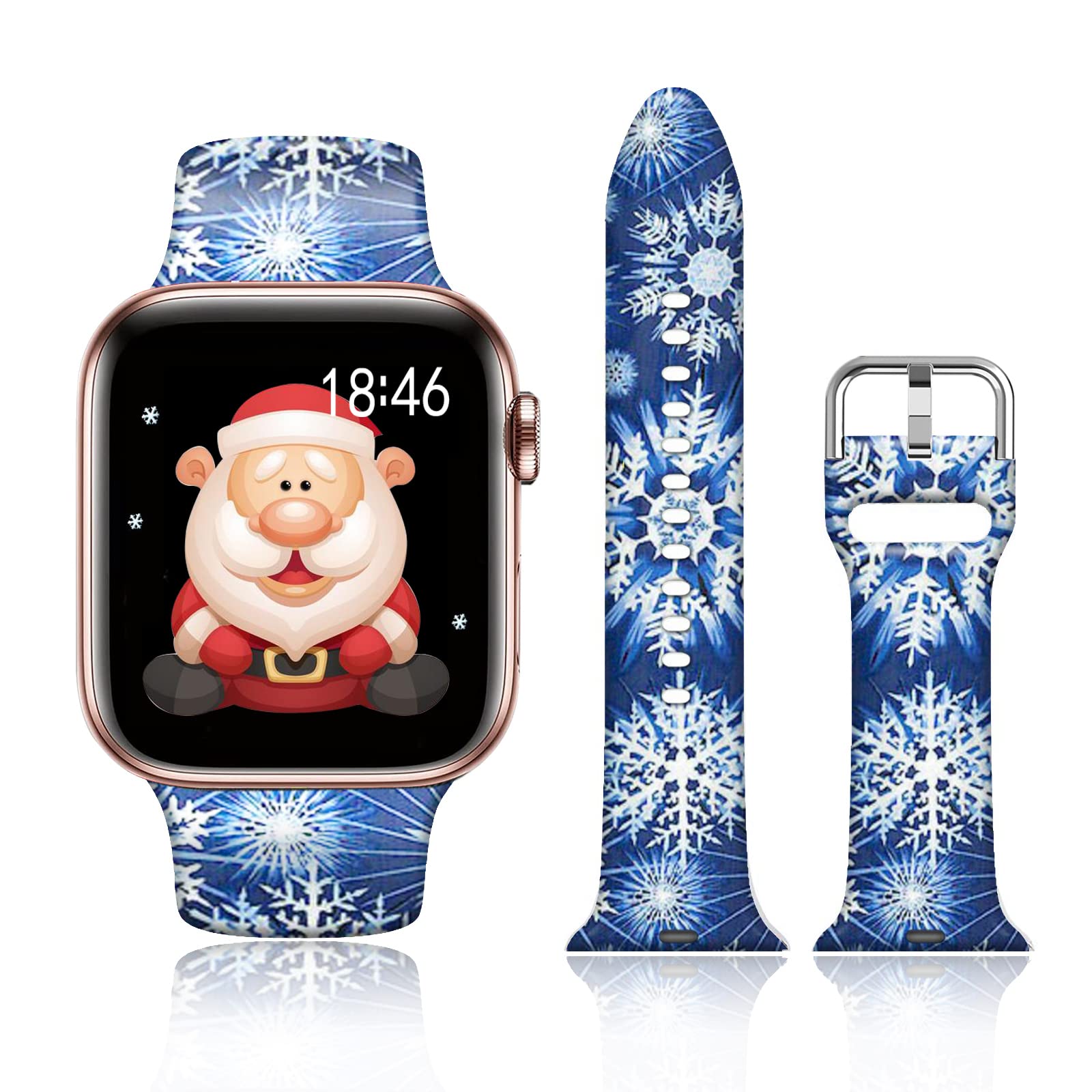 FTFCASE Christmas Snow Floral Print Soft Silicone Band for Apple Watch 41mm 40mm 38mm - Compatible with iWatch SE Series 8 7 6 5 4 3 2 1 - Stylish Unisex Strap for Women & Men - Perfect for Holiday Gifts, Winter Fashion & Everyday Wear