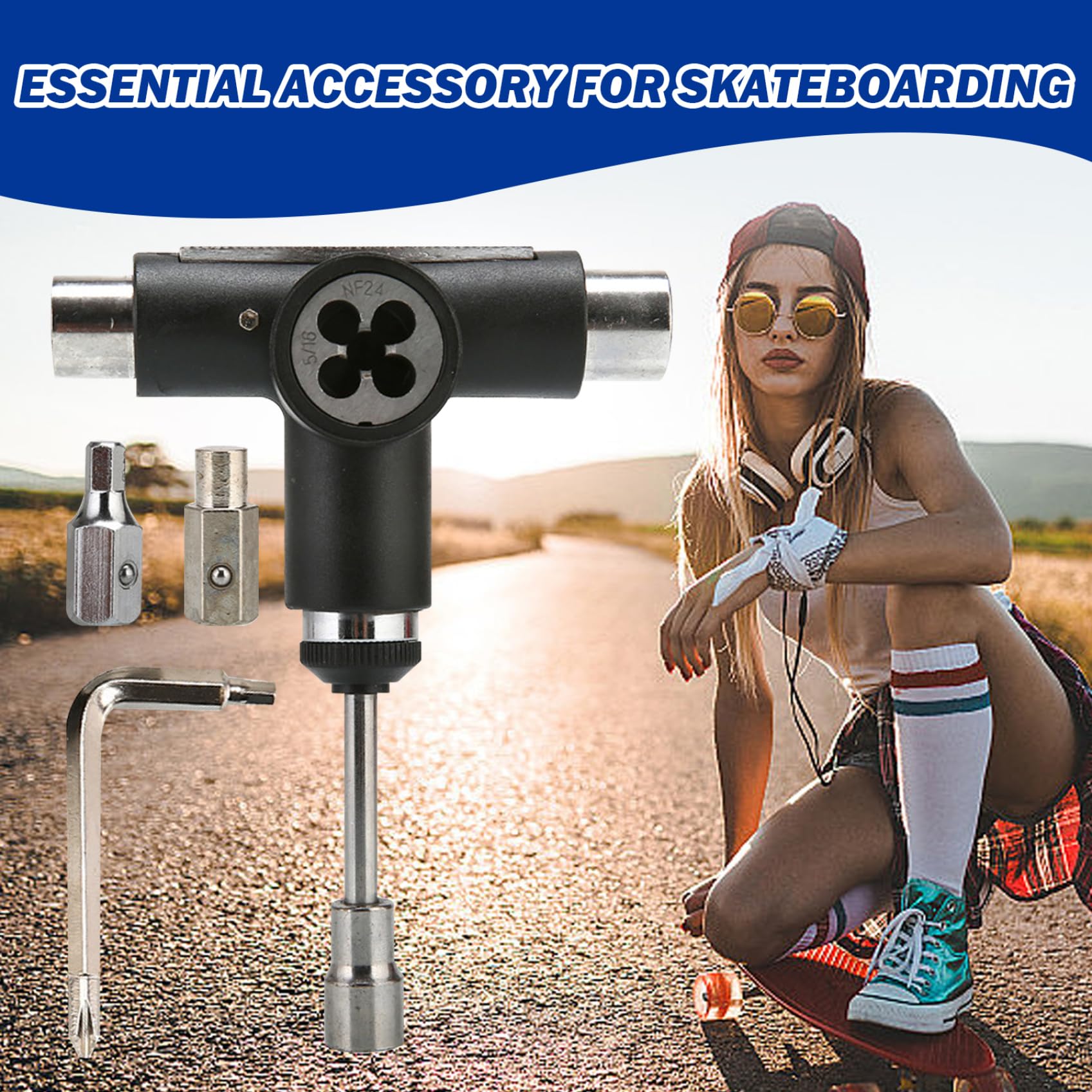 All-in-One T-Shaped Skateboard Tool with Allen Wrench - Portable Multifunctional Skateboard, Scooter, Bike & Roller Skate Repair Tool | Perfect for On-the-Go Maintenance & DIY Fixes