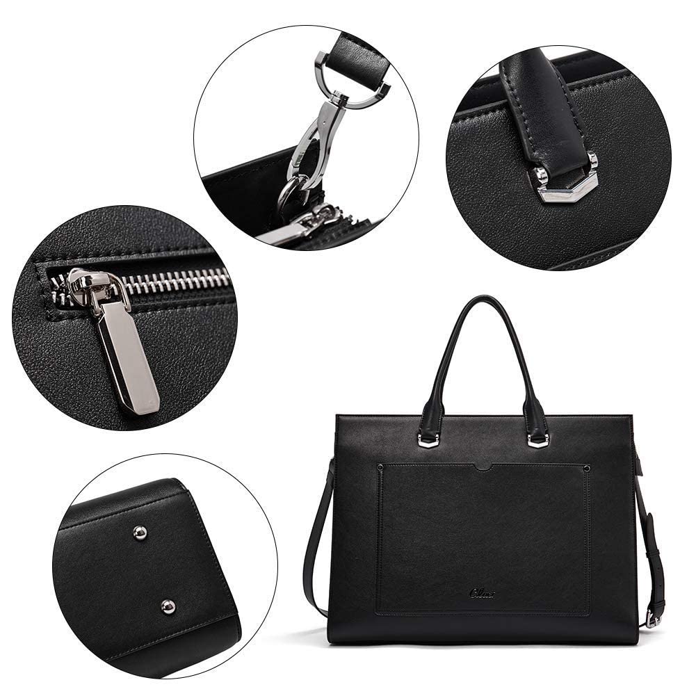 CLUCI Women's Leather Briefcase - Slim 15.6 Inch Laptop Business Shoulder Bag with Large Capacity, Zipper Closure & Card Holder Organizer - Perfect for Office, Travel & Professional Women (Black)