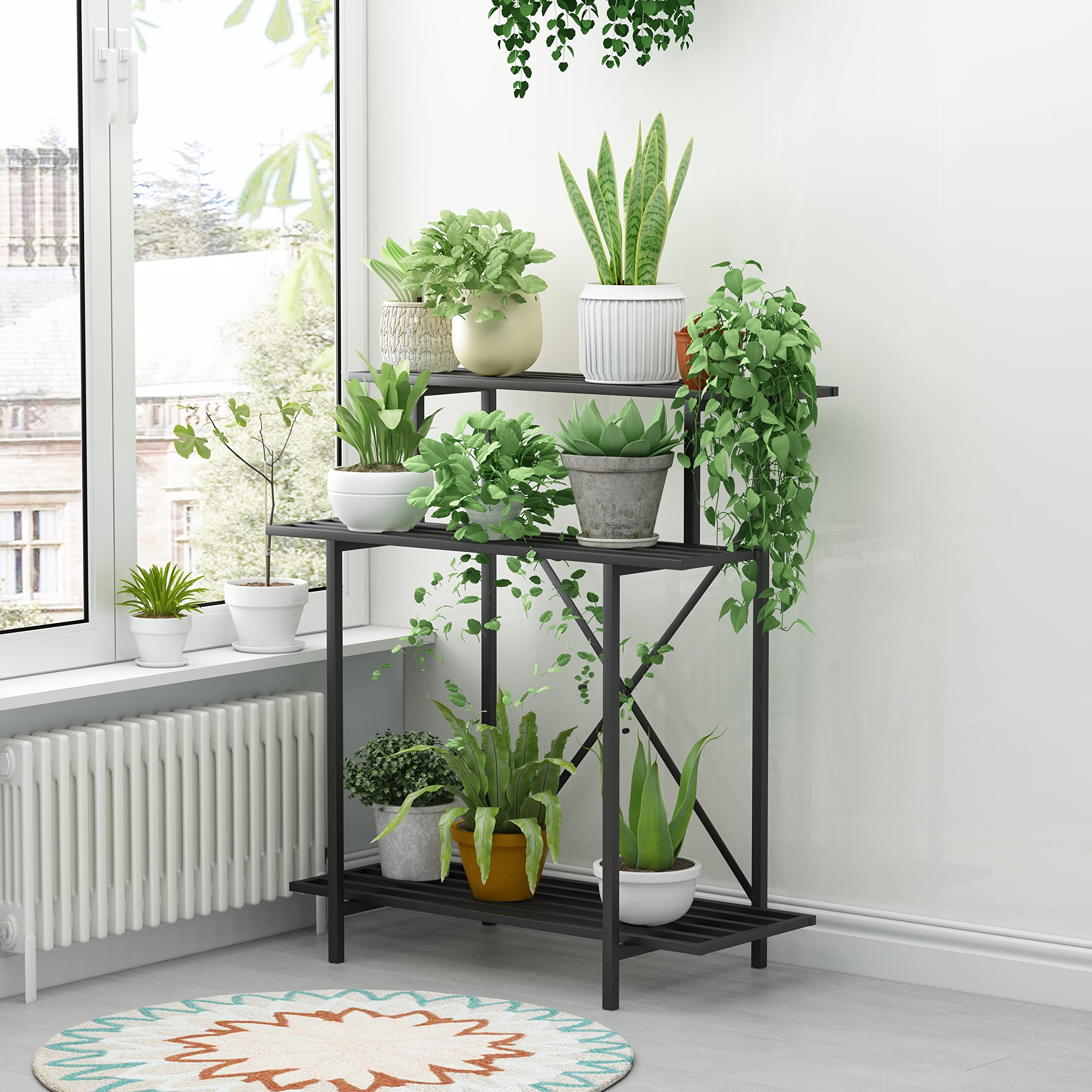 Zhongma 3-Tier Heavy Duty Plant Stand - 660 LBS Capacity Indoor/Outdoor Plant Holder (35.43x17.32x39.37 Inch) - Space-Saving Multi-Level Flower Shelf for Patio, Living Room, Garden & Balcony Decor