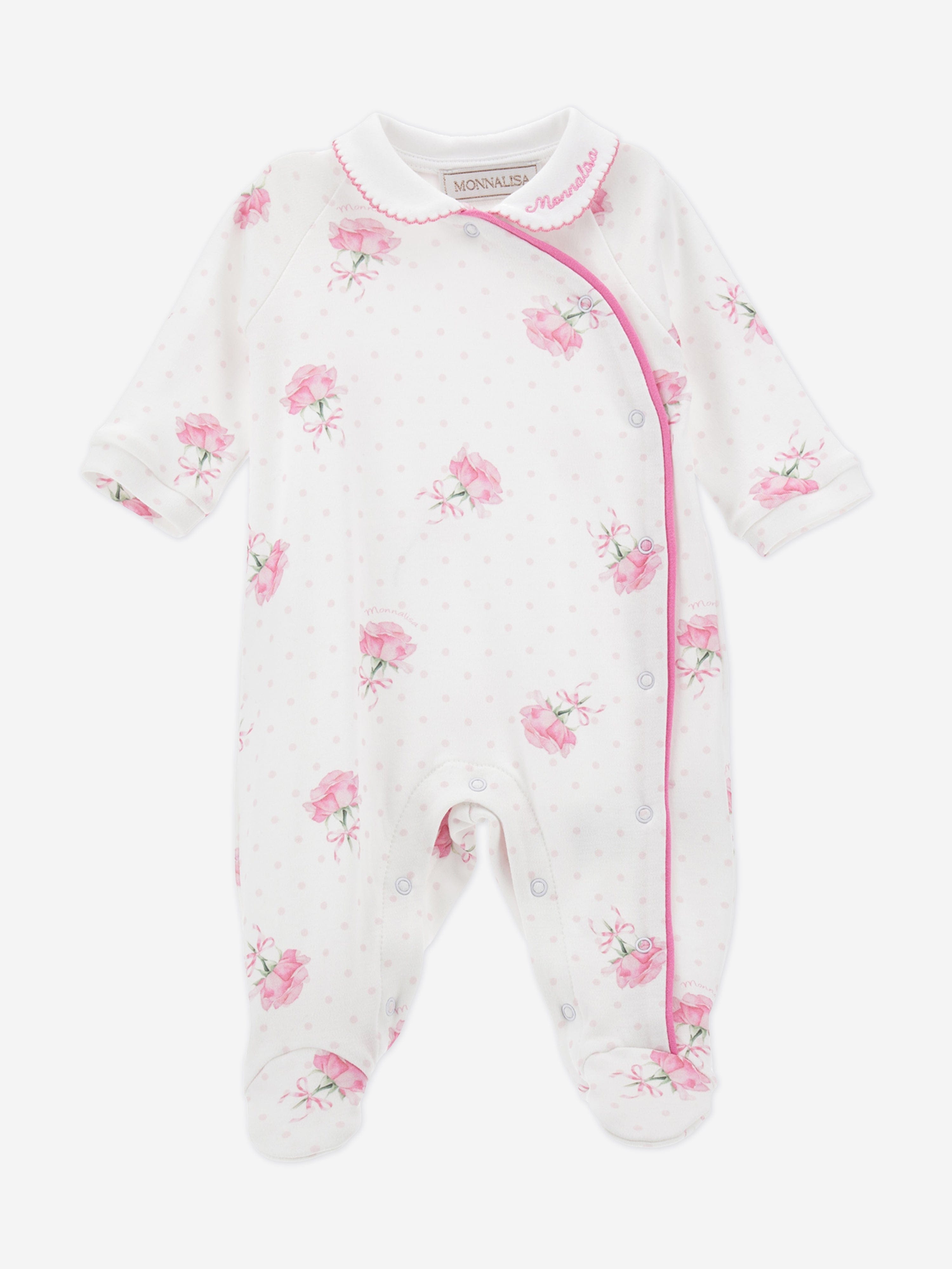 Adorable White Baby Girls' Rose Print Babygrow – Perfect for Newborn Photos, Playtime & Special Occasions