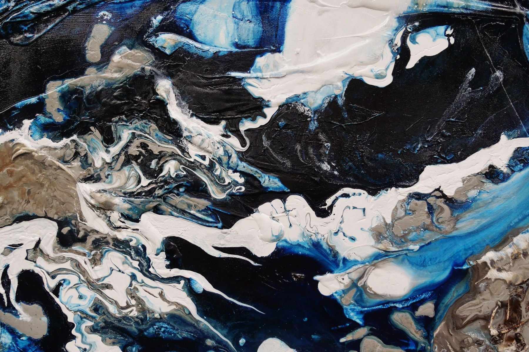 Midnight Flow 190cm x 100cm Black Blue Grey Textured Abstract Canvas Art - Modern Wall Decor for Living Room, Bedroom & Office