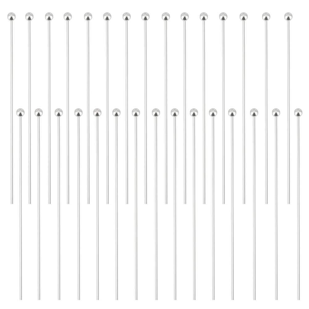 Beebeecraft 30Pcs 40mm Sterling Silver Ball Head Pins with Eye Needles - 1.8mm Jewelry Making Supplies for Bracelets, Earrings & DIY Crafts | Perfect for Beading, Wire Wrapping & Jewelry Repair