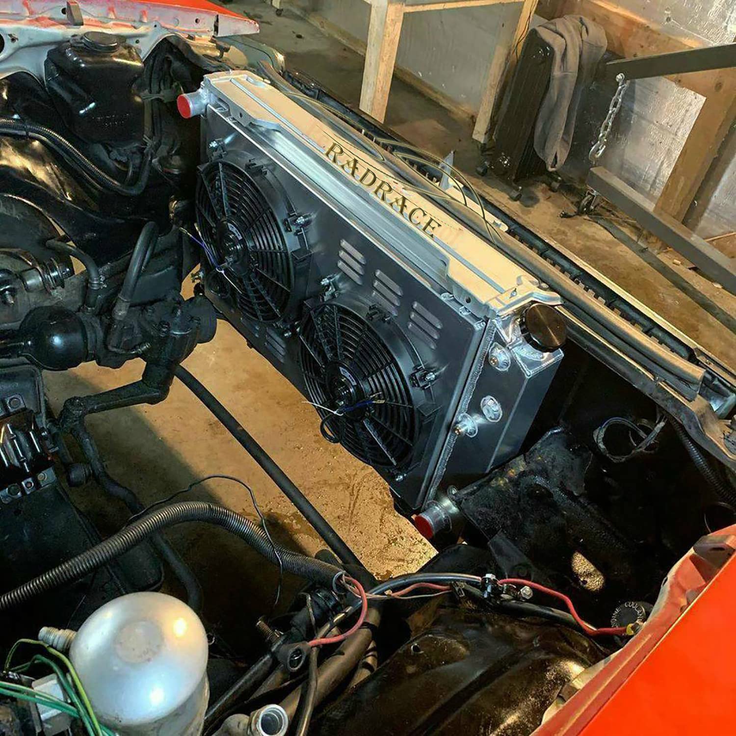 High-Performance 3 Row Aluminum Radiator Shroud with Fan Relay for 1971-1990 Chevy Chevelle, Impala, Caprice, Malibu, C10-C30, K10-K30, Suburban, GMC Jimmy & Buick Lesabre - Perfect for Engine Cooling & Off-Road Adventures