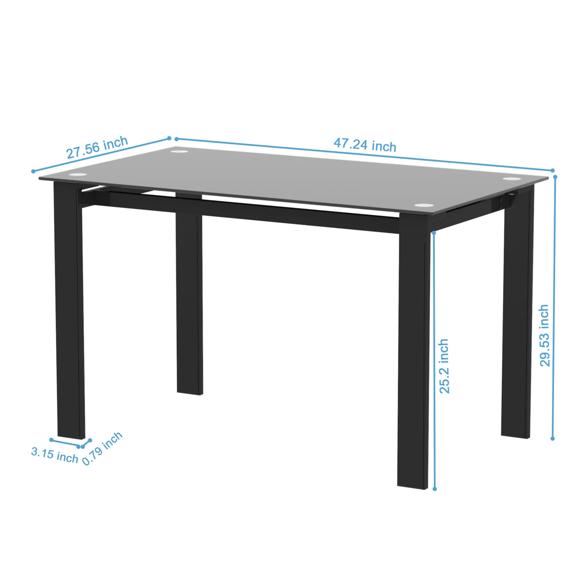Modern 5-Piece Black Dining Table Set for 4 - Tempered Glass Kitchen Table with 4 Faux Leather Chairs - Elegant Dining Room Furniture for Small Spaces, Apartments & Family Gatherings